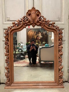 Large Naturalistic Carved Grape Cluster Trumeau Mirror