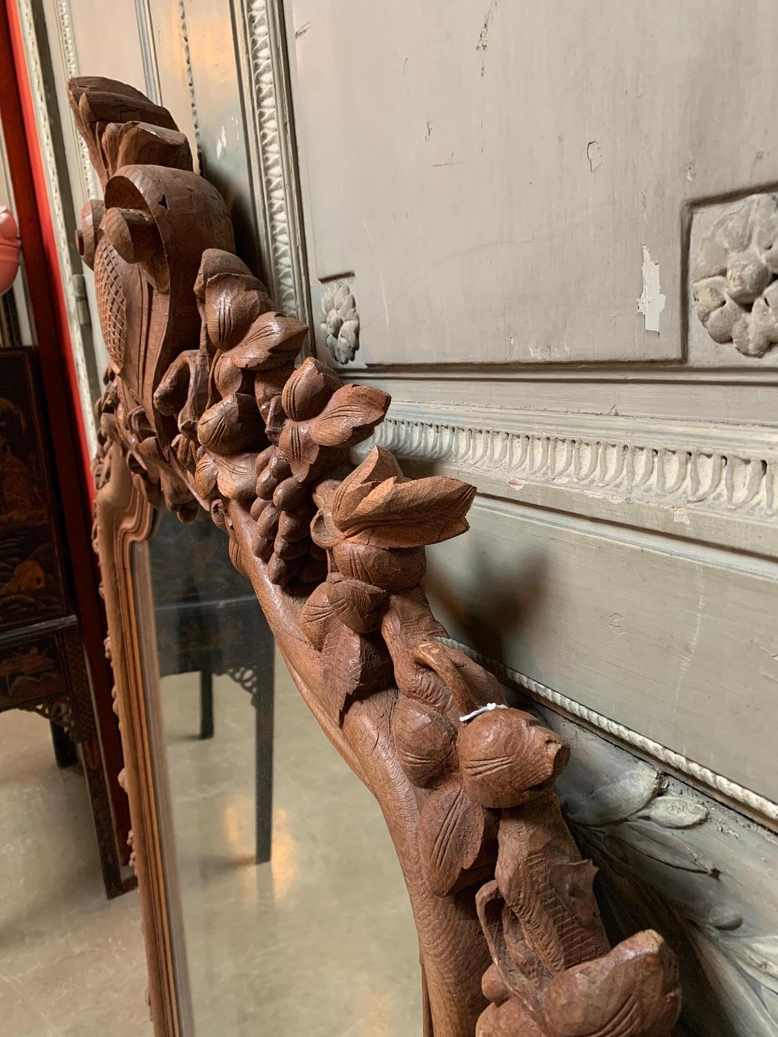 19th Century Large Naturalistic Carved Grape Cluster Trumeau Mirror For Sale