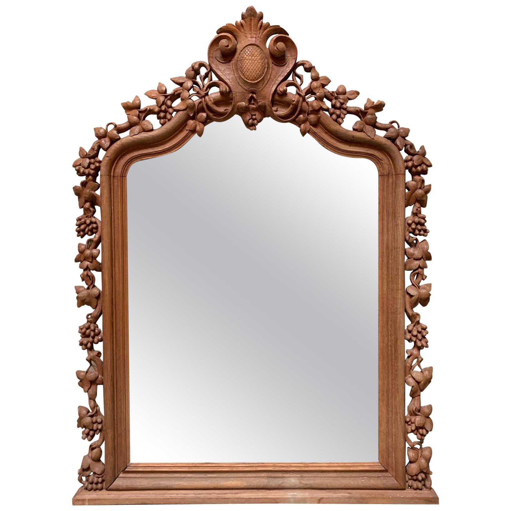 Large Naturalistic Carved Grape Cluster Trumeau Mirror For Sale