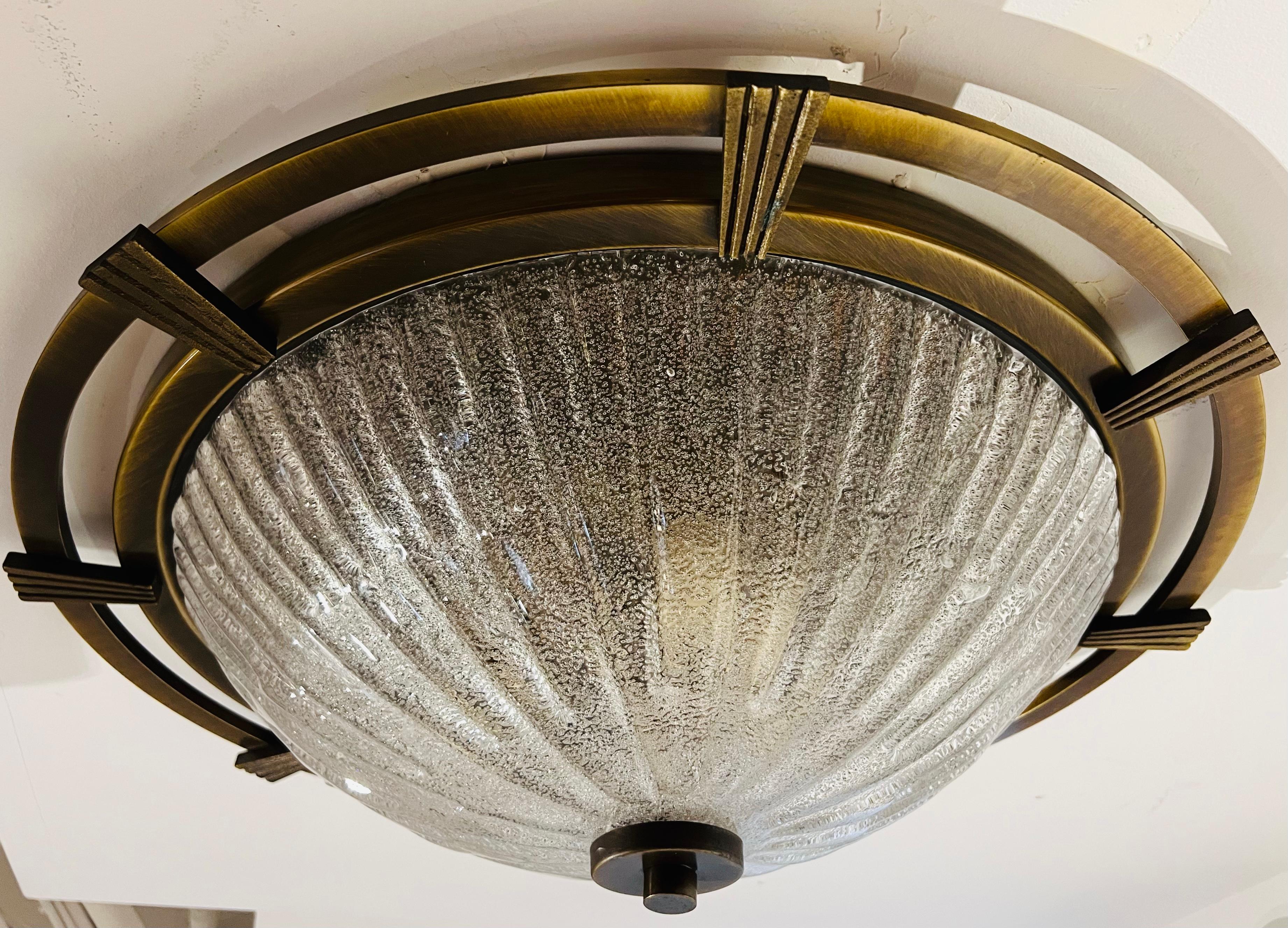 Große nautische 1960 deutsche Mid Century Flush Lampe Kaiser Leuchten Murano Glas (Messing) im Angebot