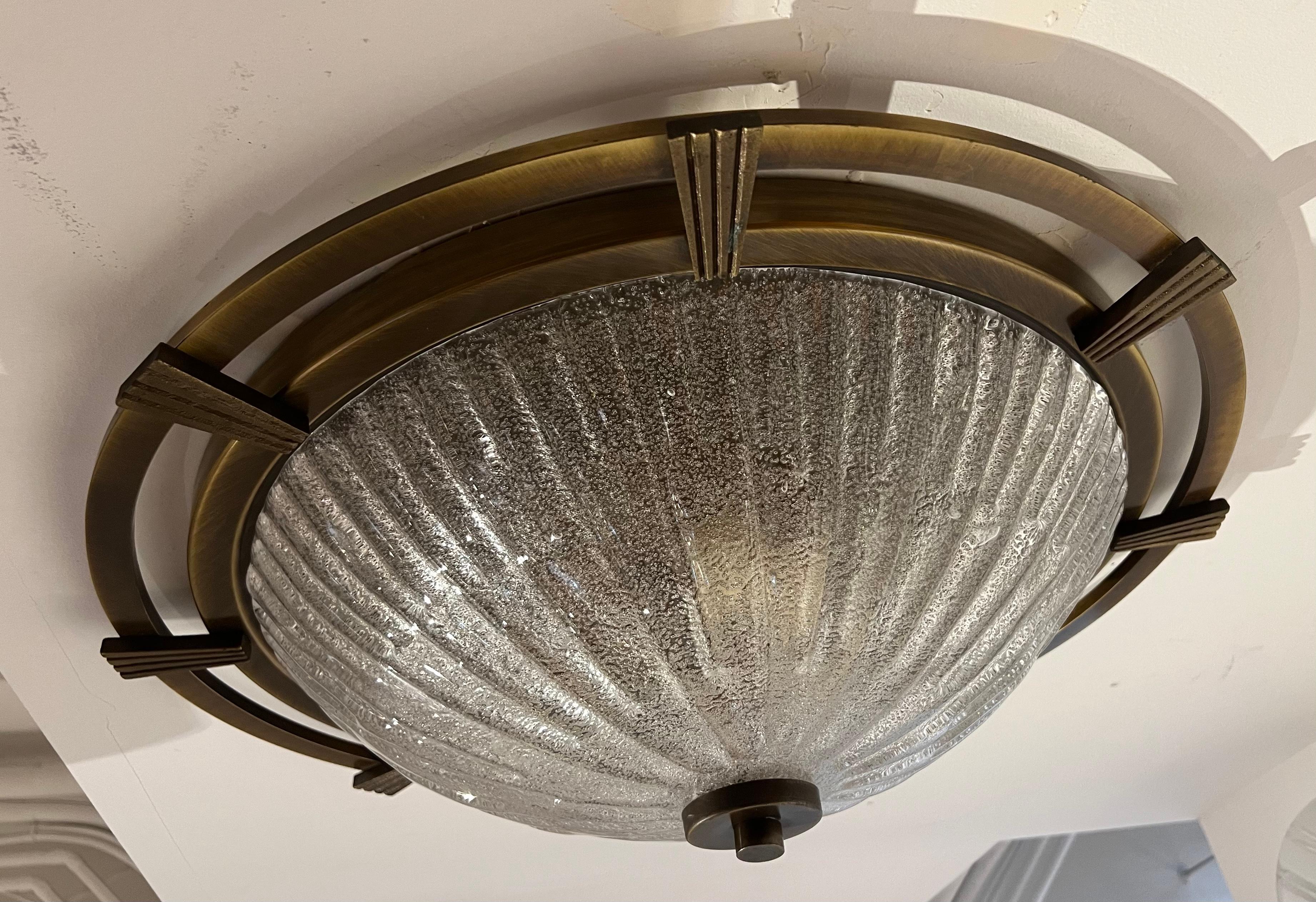 Große nautische 1960 deutsche Mid Century Flush Lampe Kaiser Leuchten Murano Glas im Angebot 1