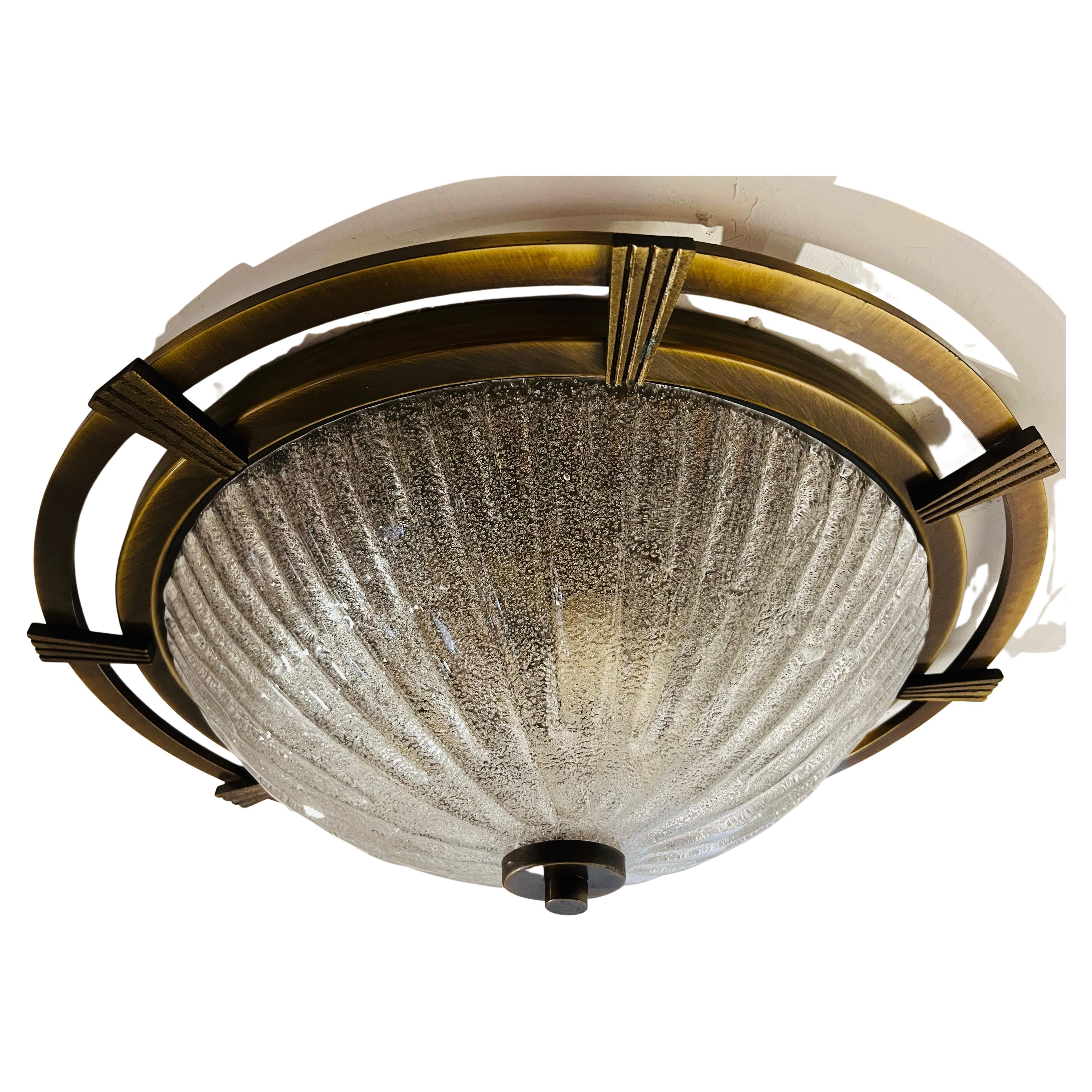 Große nautische 1960 deutsche Mid Century Flush Lampe Kaiser Leuchten Murano Glas