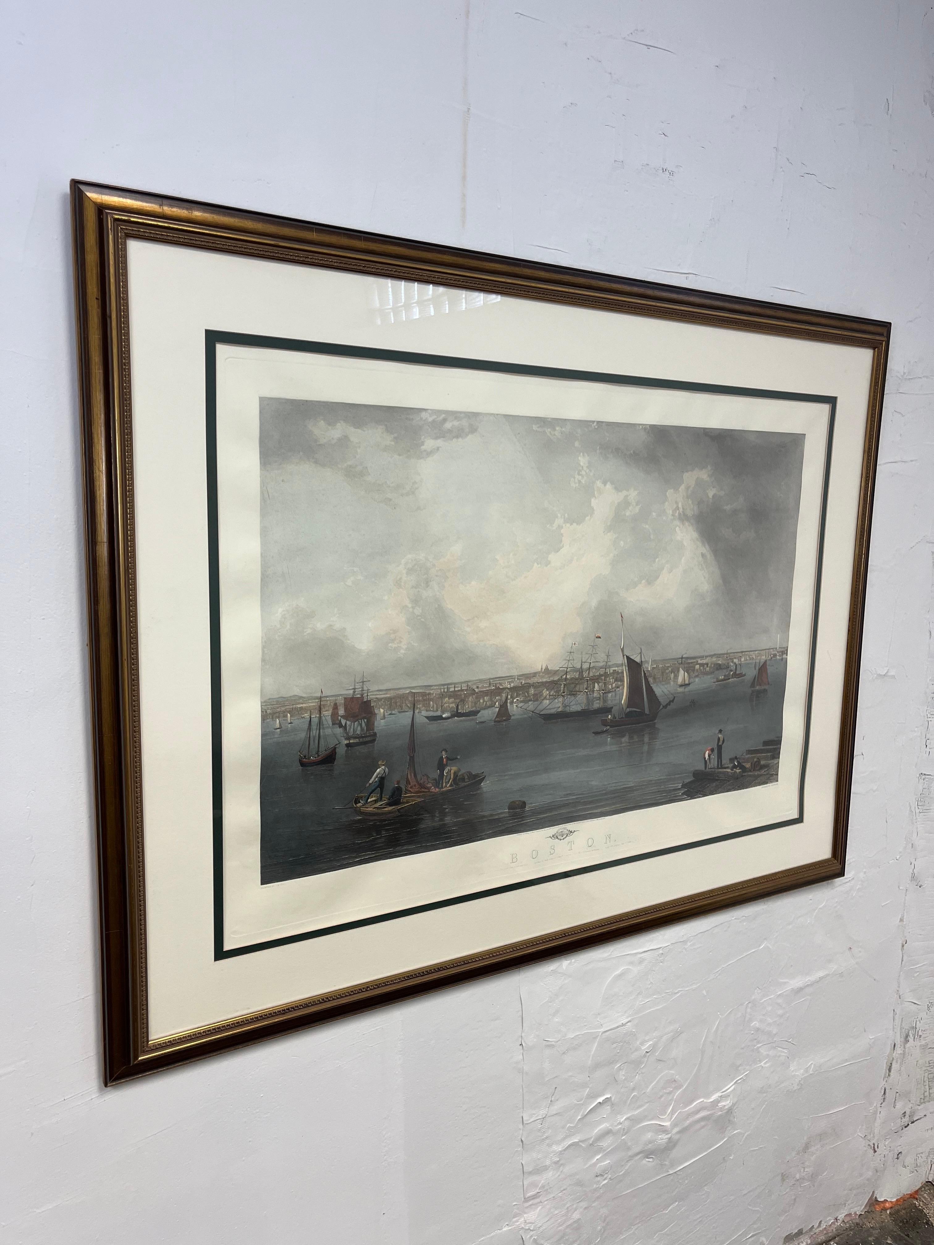 Classique américain Grand Boston nautique gravé par C. Mottram d'après l'aquarelle de J.W. Colline en vente