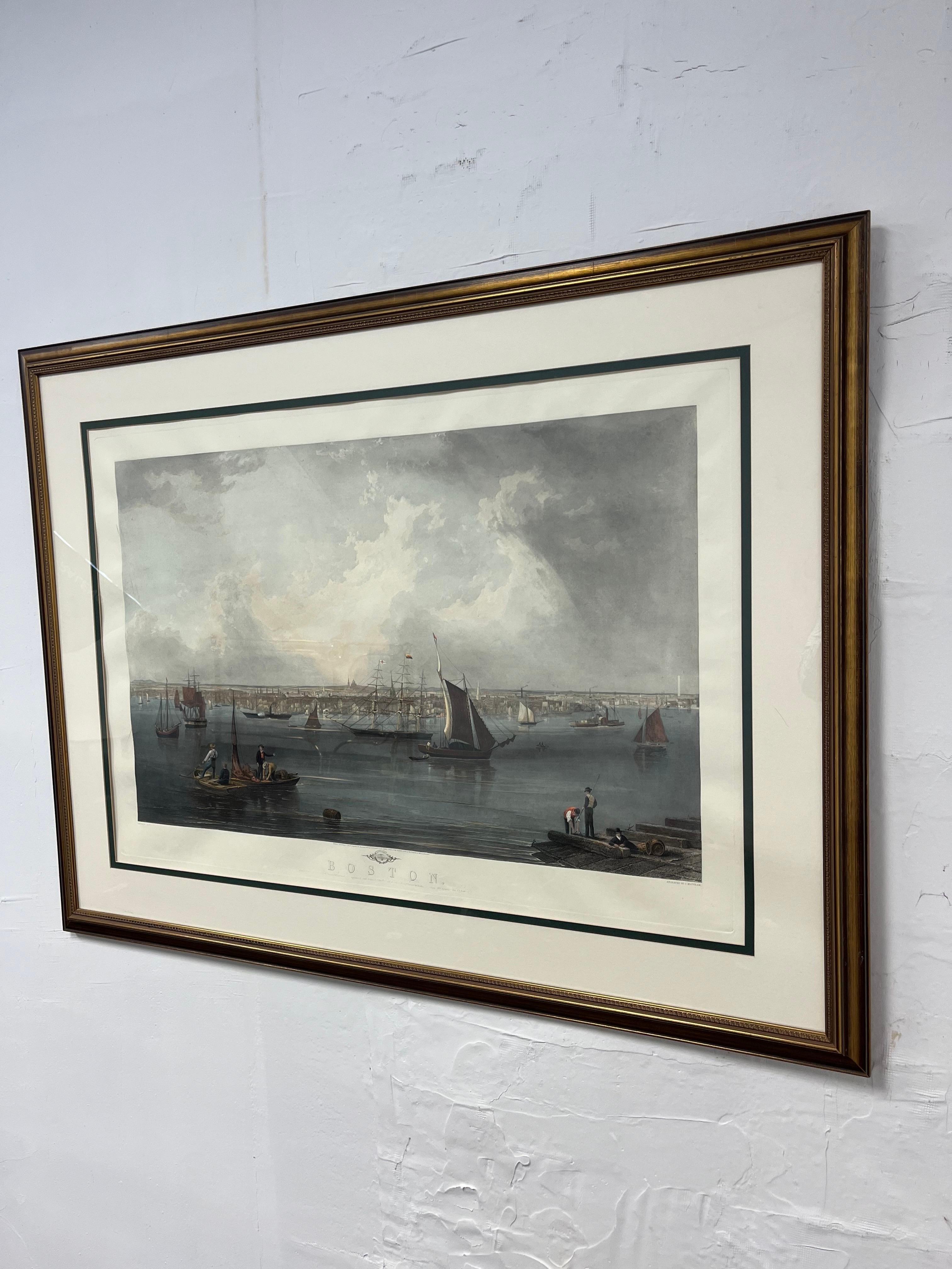 Américain Grand Boston nautique gravé par C. Mottram d'après l'aquarelle de J.W. Colline en vente
