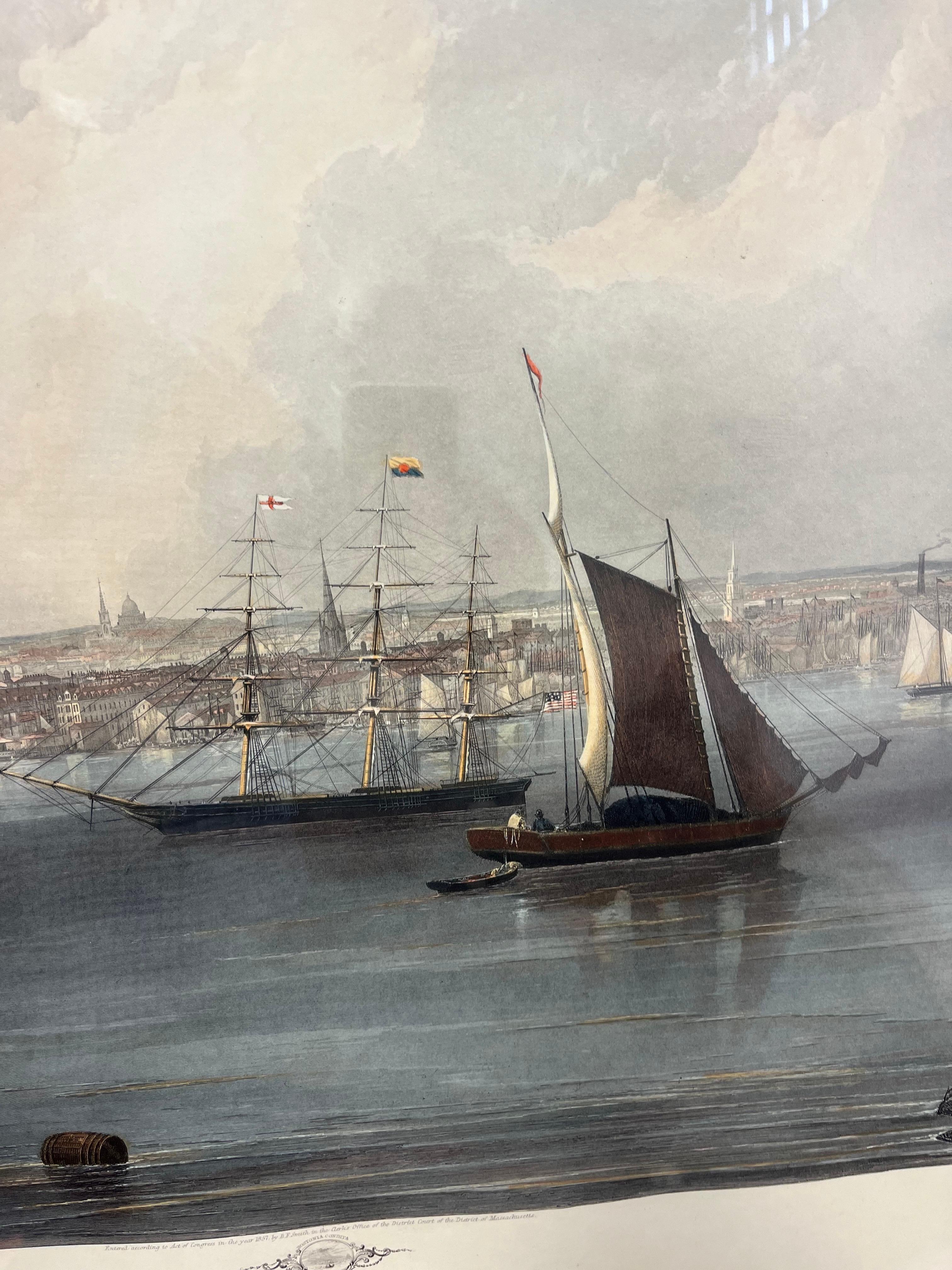 Papier Grand Boston nautique gravé par C. Mottram d'après l'aquarelle de J.W. Colline en vente