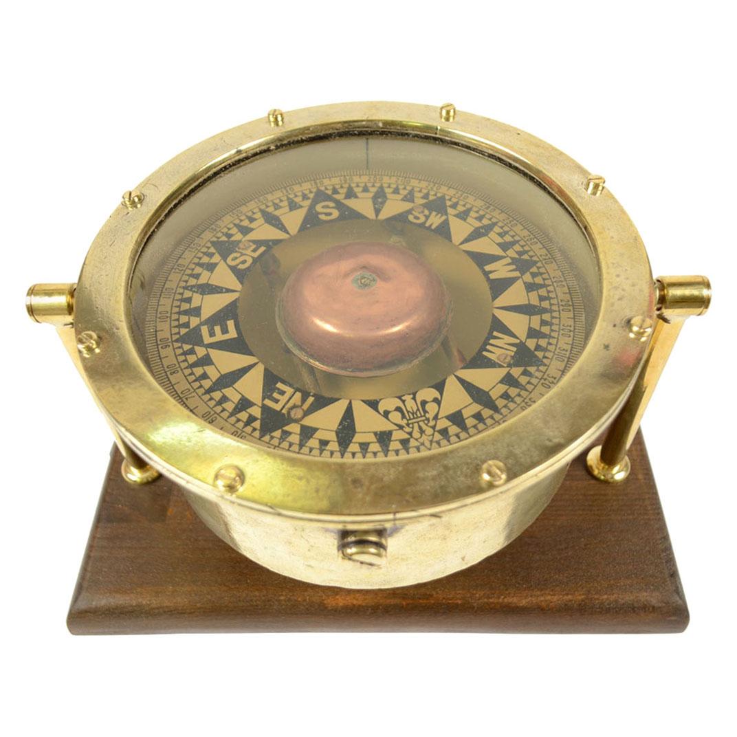 Large Nautical Compass Second Half of the 19th Century on Wooden Board