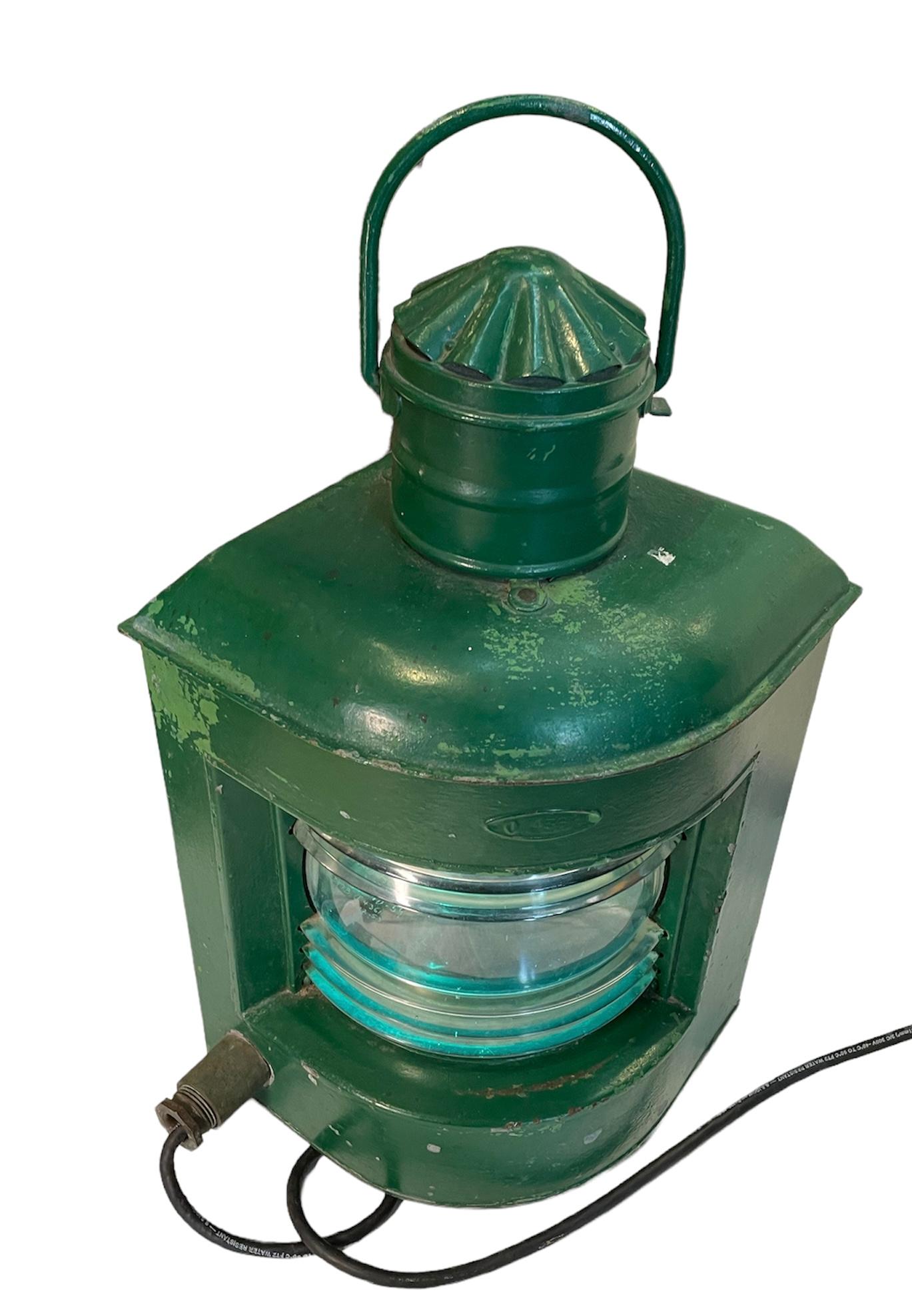 Hand-Painted Large Nautical Metal Electrified Lantern For Sale