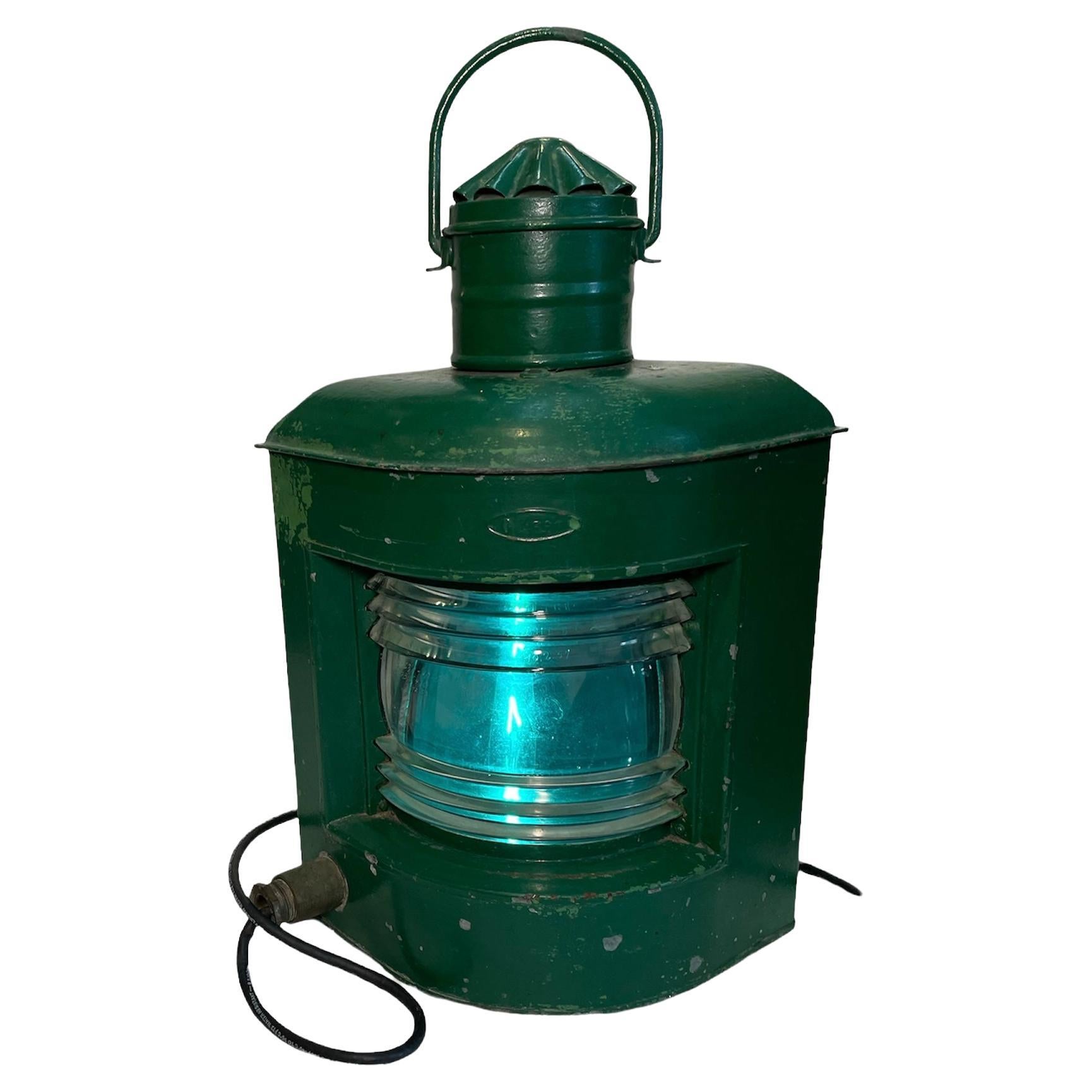 Large Nautical Metal Electrified Lantern For Sale