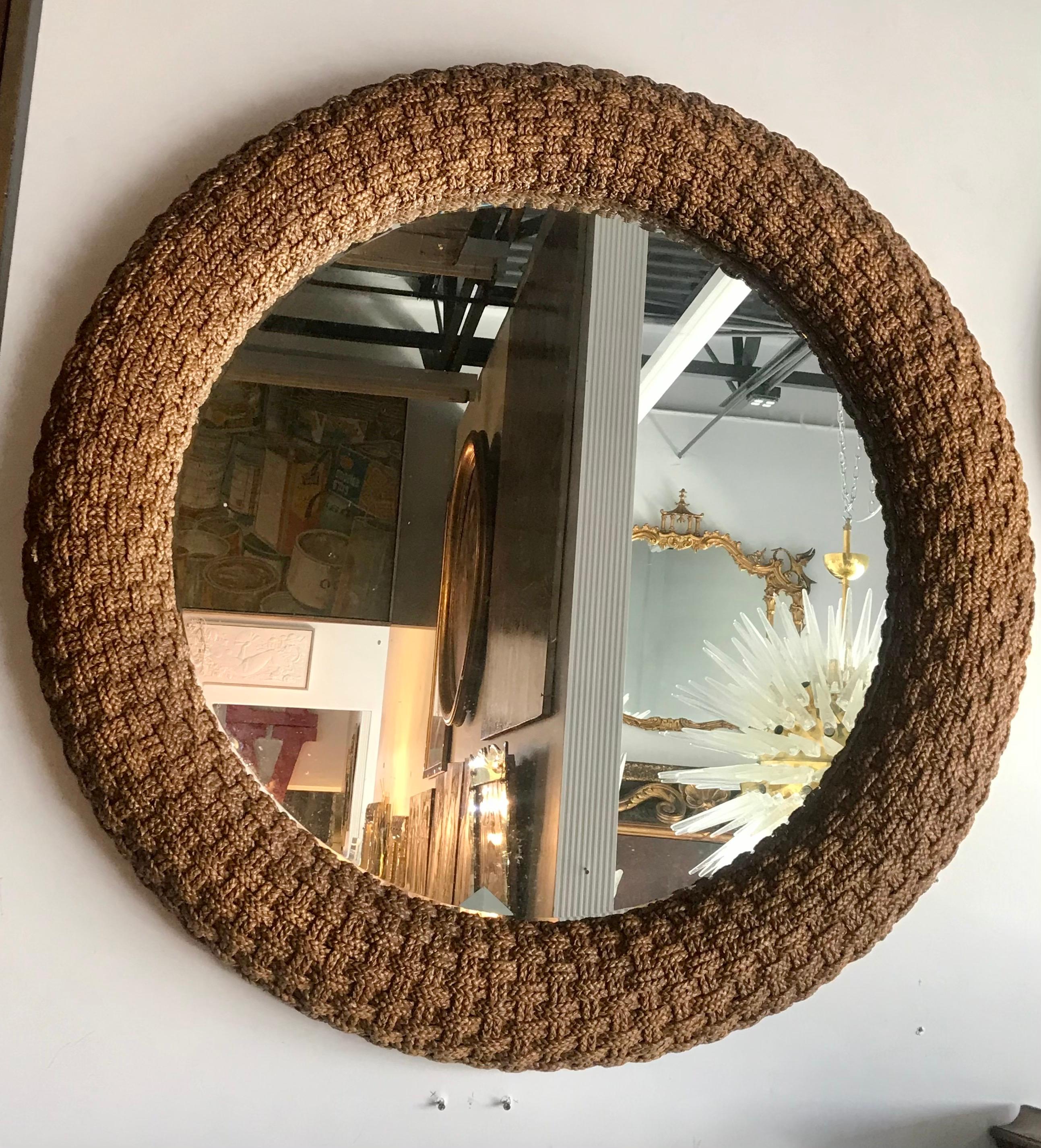 Large Nautical Woven Cord Large Circular Mirror by Lexington In Good Condition In Miami, FL