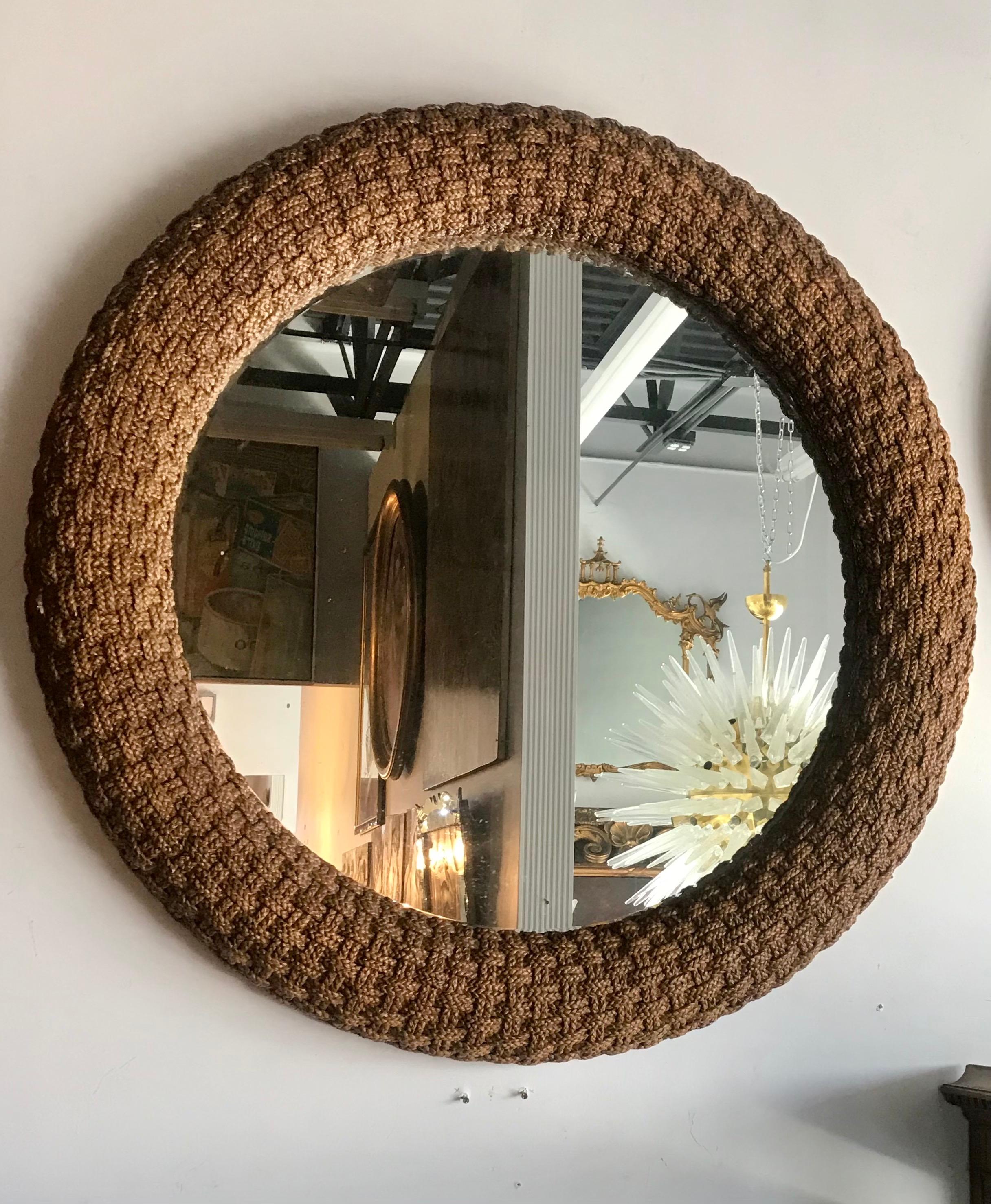 20th Century Large Nautical Woven Cord Large Circular Mirror by Lexington