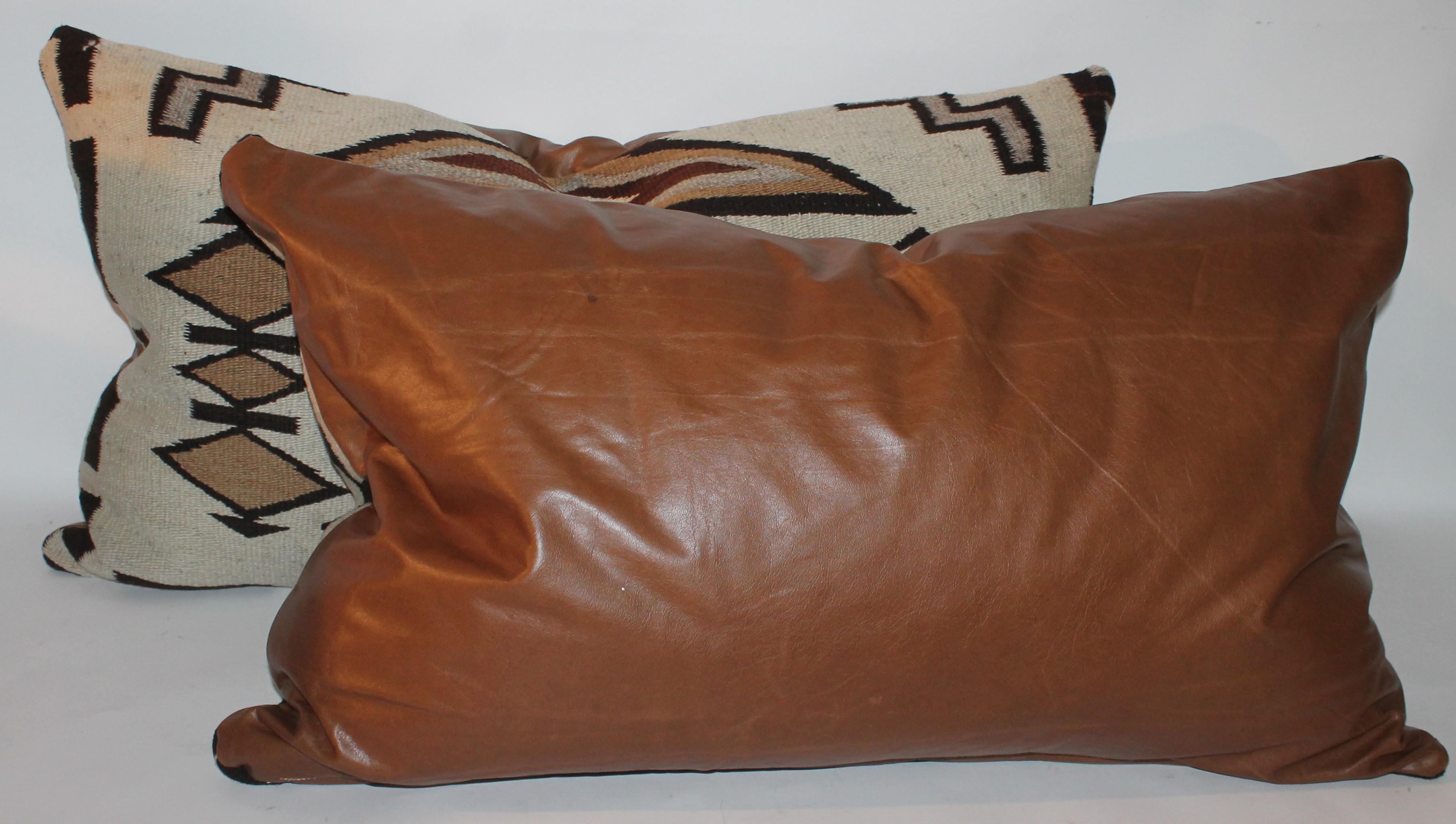 20th Century Large Navajo Indian Weaving Bolster Pillows with Leather Backing
