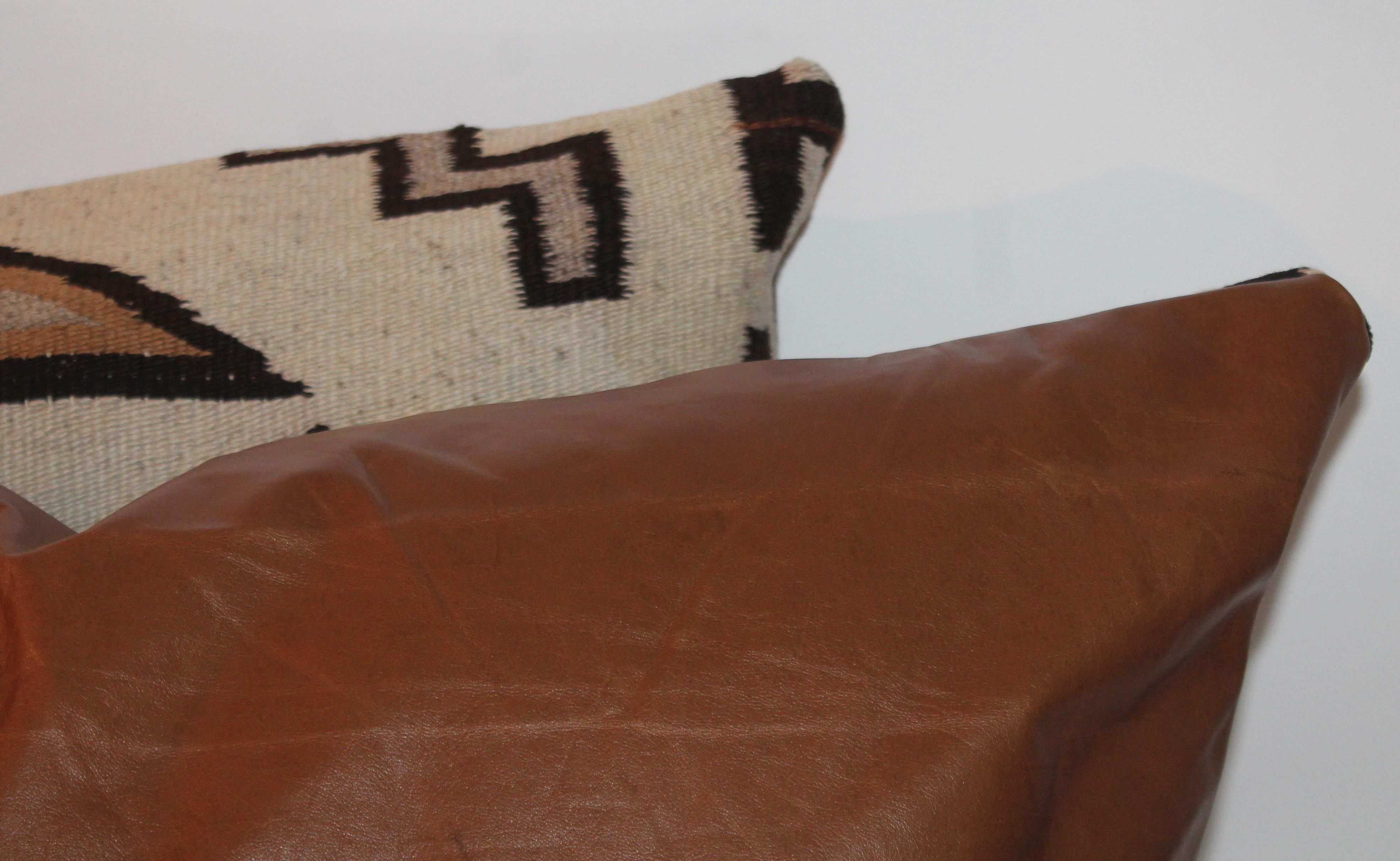 Large Navajo Indian Weaving Bolster Pillows with Leather Backing 1