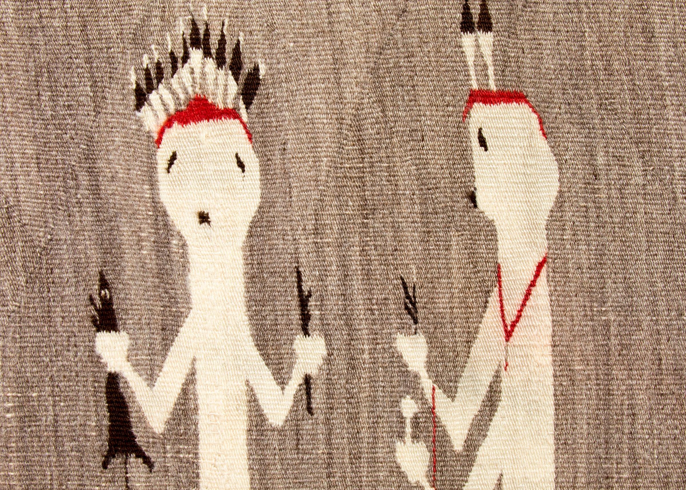 Wool Large Navajo Pictorial Yei Rug, Vintage circa 1930s, Brown Black Red White Gray