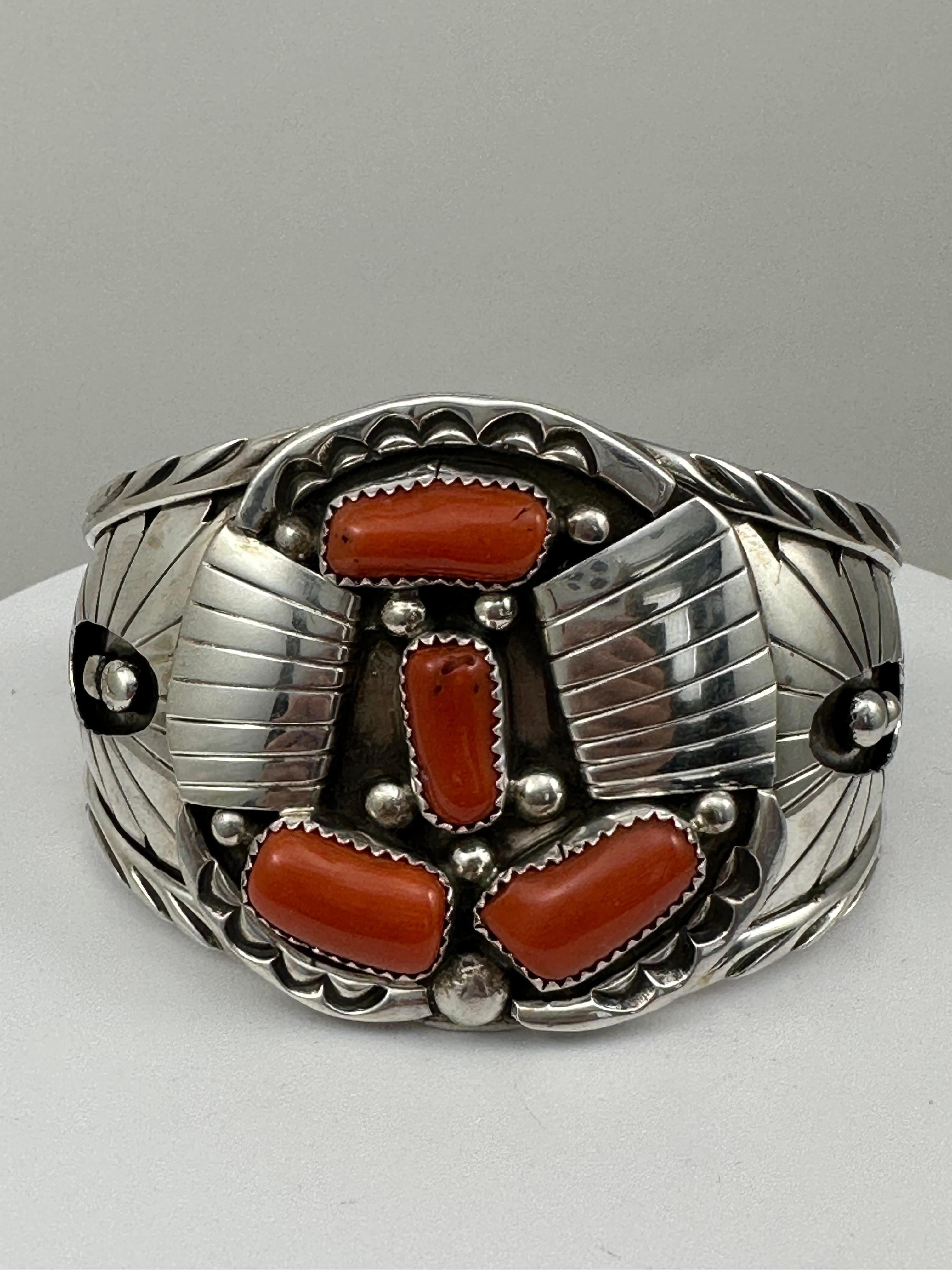 Large ~ Navajo ~ Sterling Silver .925 ~ Coral 1