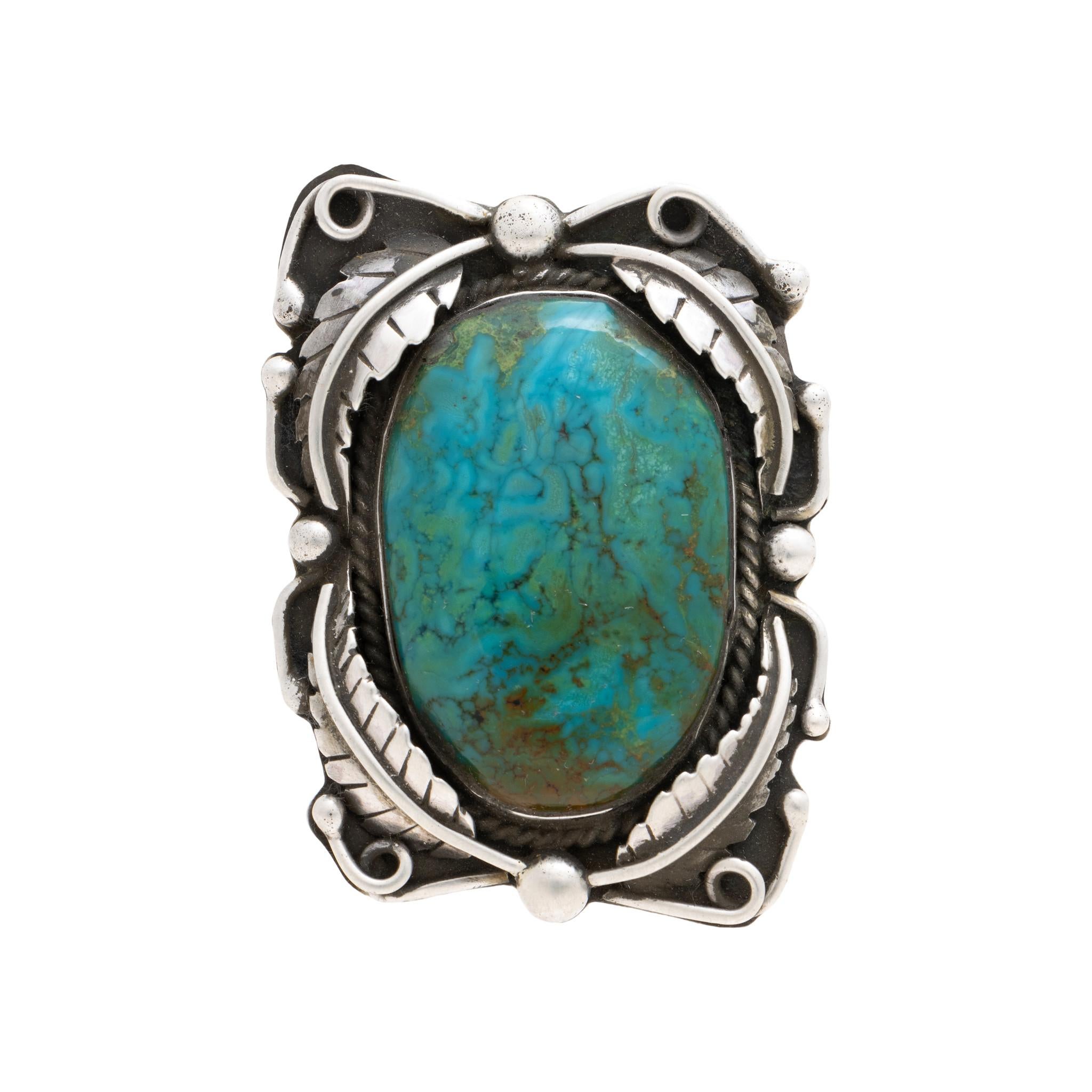 Native American Large Navajo Turquoise and Sterling Silver Ring For Sale