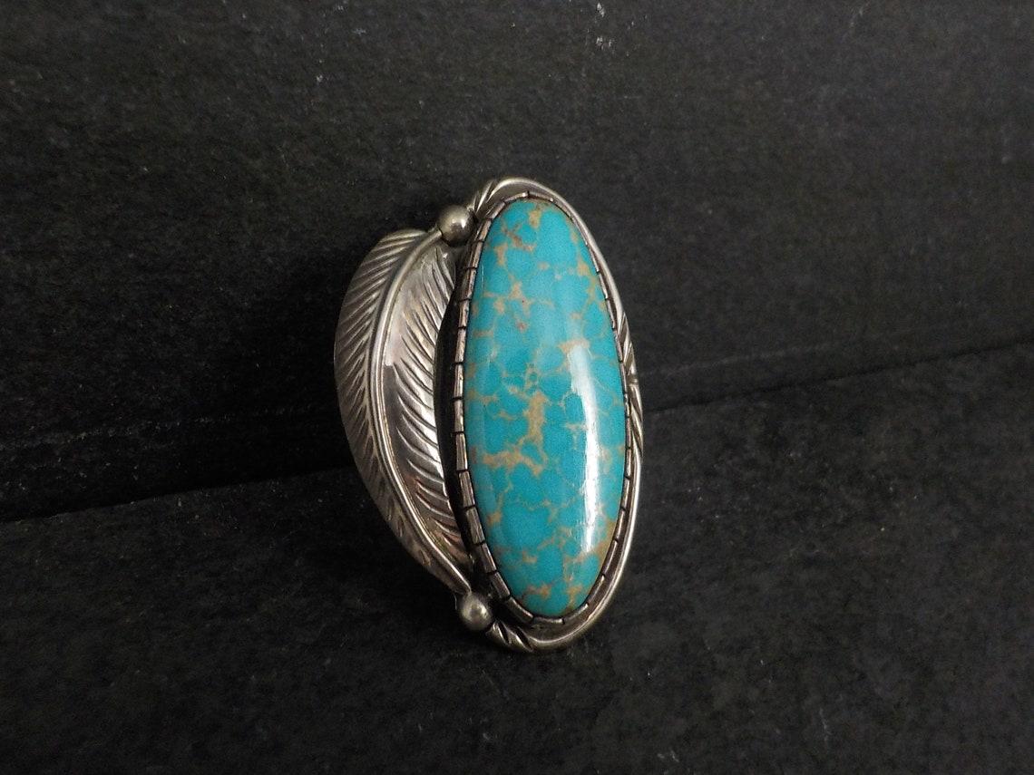 Cabochon Large Navajo Turquoise Ring Fred Guerro For Sale