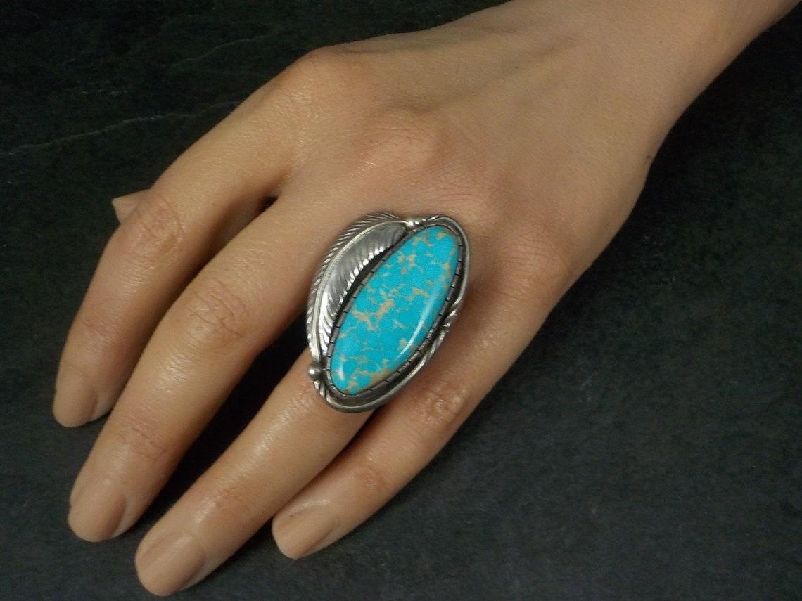 Women's Large Navajo Turquoise Ring Fred Guerro For Sale