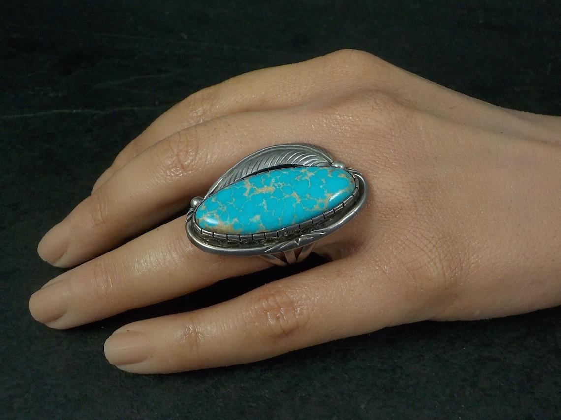 Large Navajo Turquoise Ring Fred Guerro For Sale 1