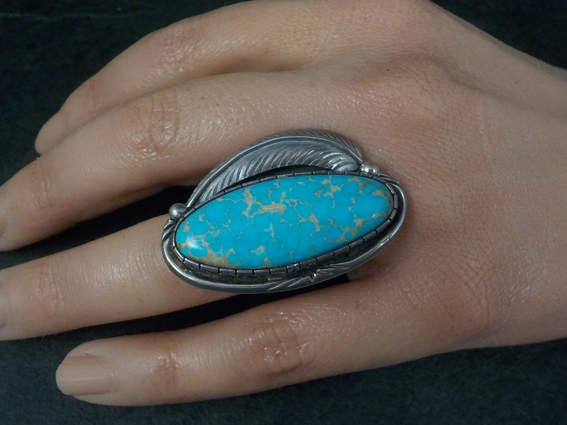 Women's Large Navajo Turquoise Ring Fred Guerro