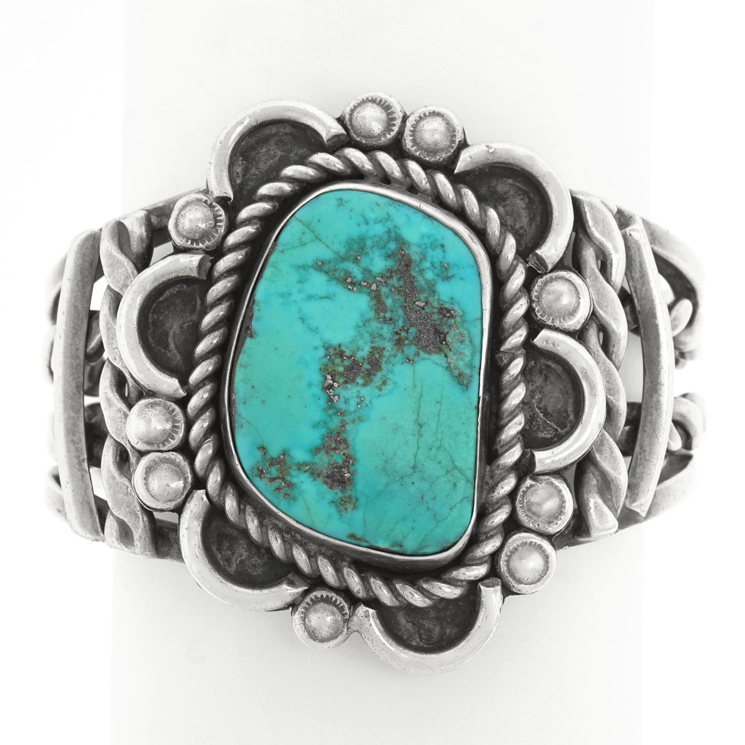 Women's or Men's Large Navajo Turquoise-Set Sterling Cuff