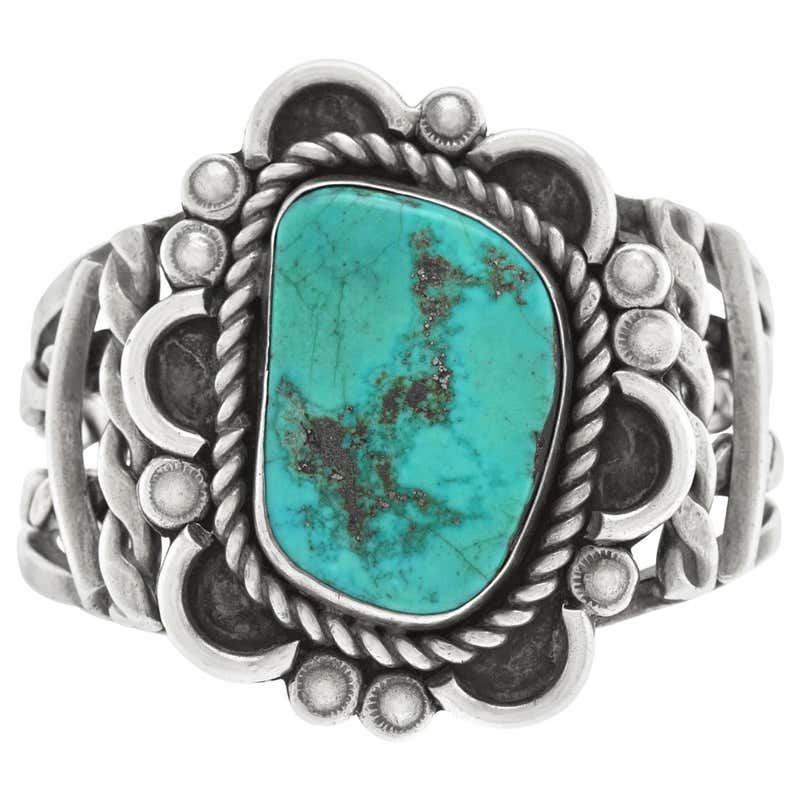 Turquoise Cuff Large Navajo Turquoise-Set Sterling Cuff at 1stDibs