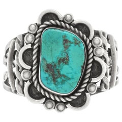 Large Navajo Turquoise-Set Sterling Cuff