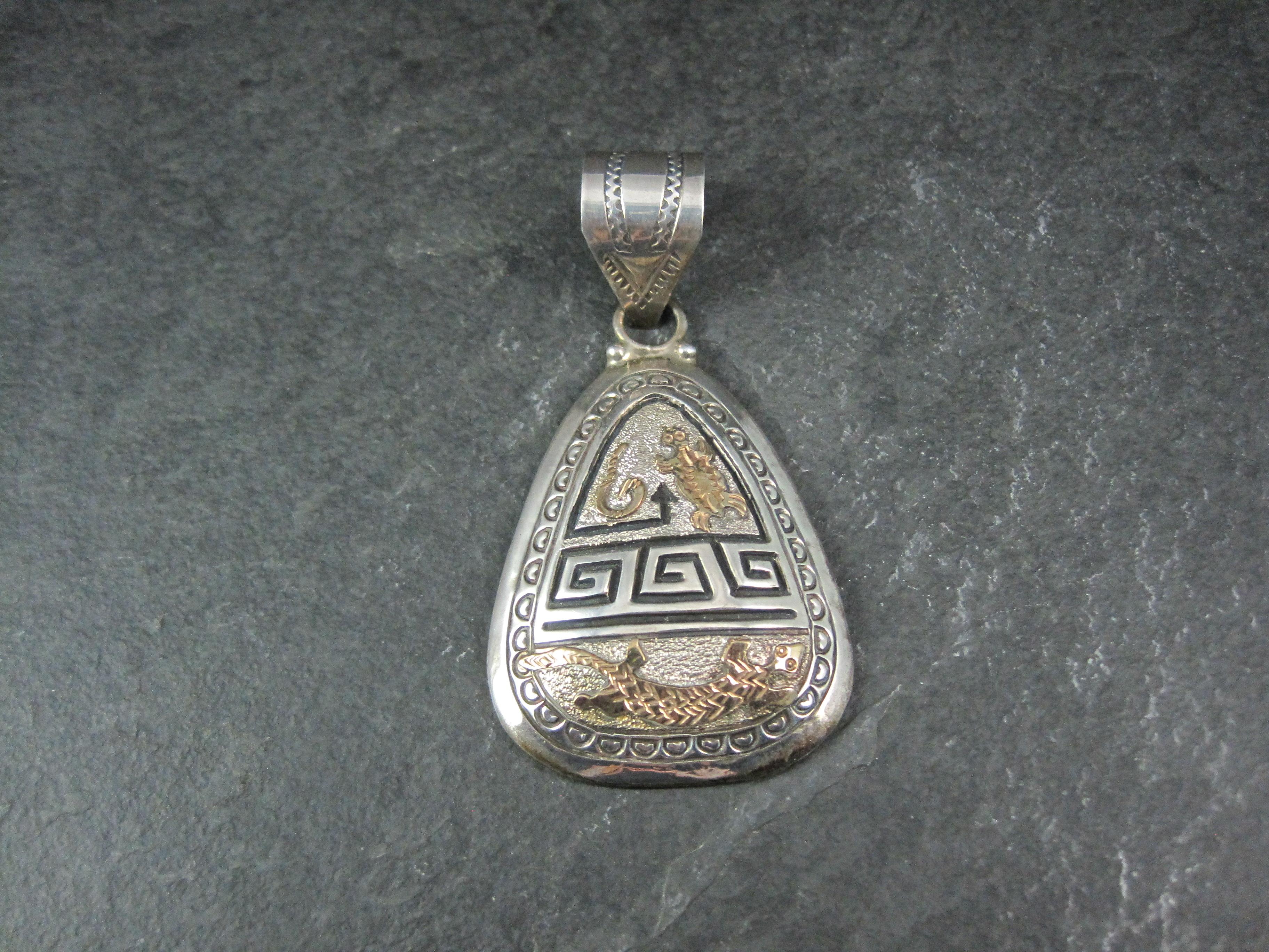 Grande ciondolo Navajo a forma di tartaruga e serpente in argento e oro 12 carati in vendita 8