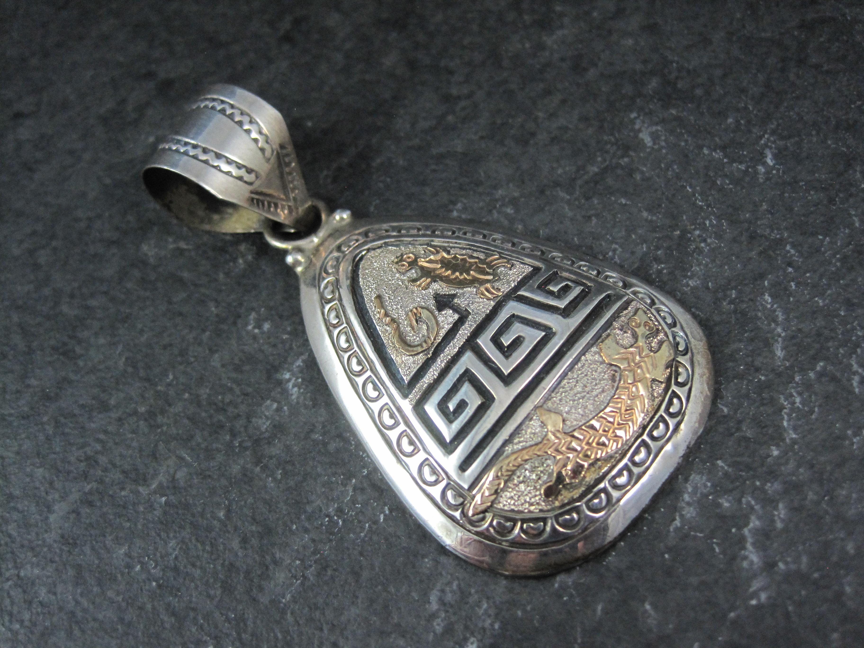 Grande ciondolo Navajo a forma di tartaruga e serpente in argento e oro 12 carati in vendita 3