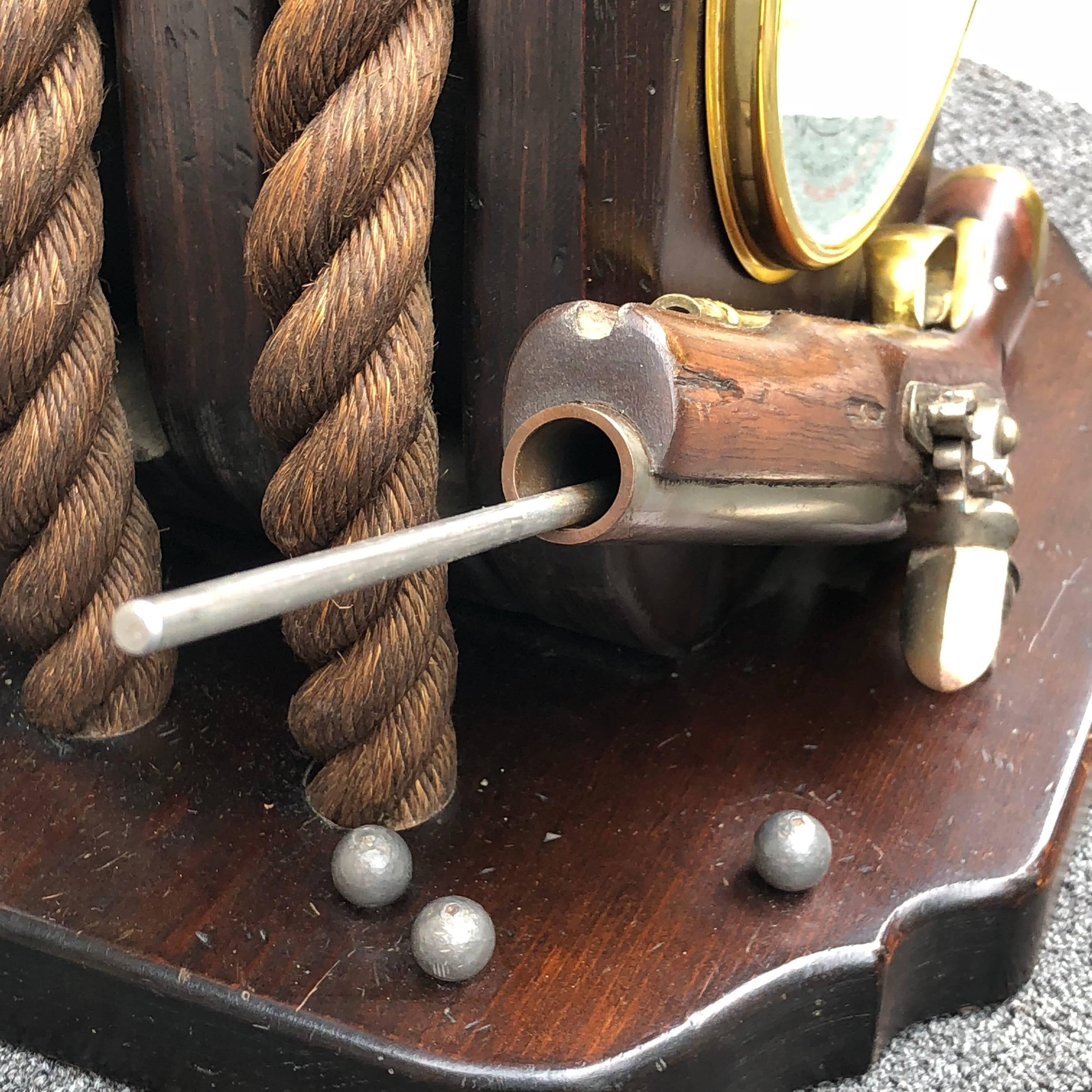 Large Naval Pulley Table Lamp with Flintlock Pistol, Barometer & Horn For Sale 2