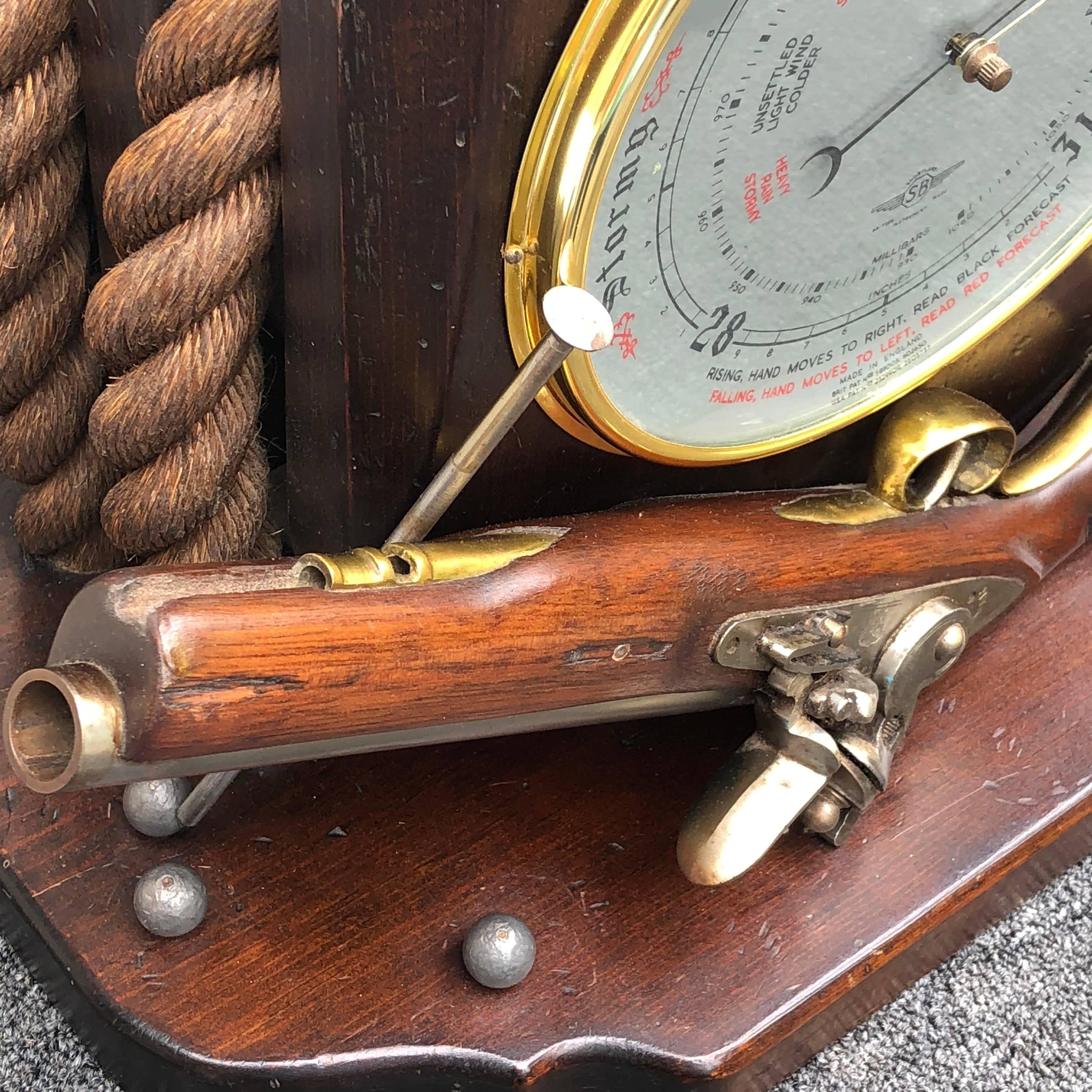 Large Naval Pulley Table Lamp with Flintlock Pistol, Barometer & Horn 5