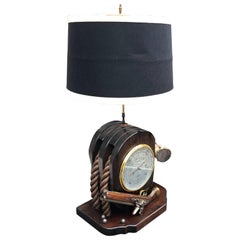 Large Naval Pulley Table Lamp with Flintlock Pistol, Barometer & Horn