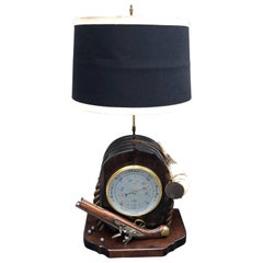 Large Naval Pulley Table Lamp with Flintlock Pistol, Barometer & Horn