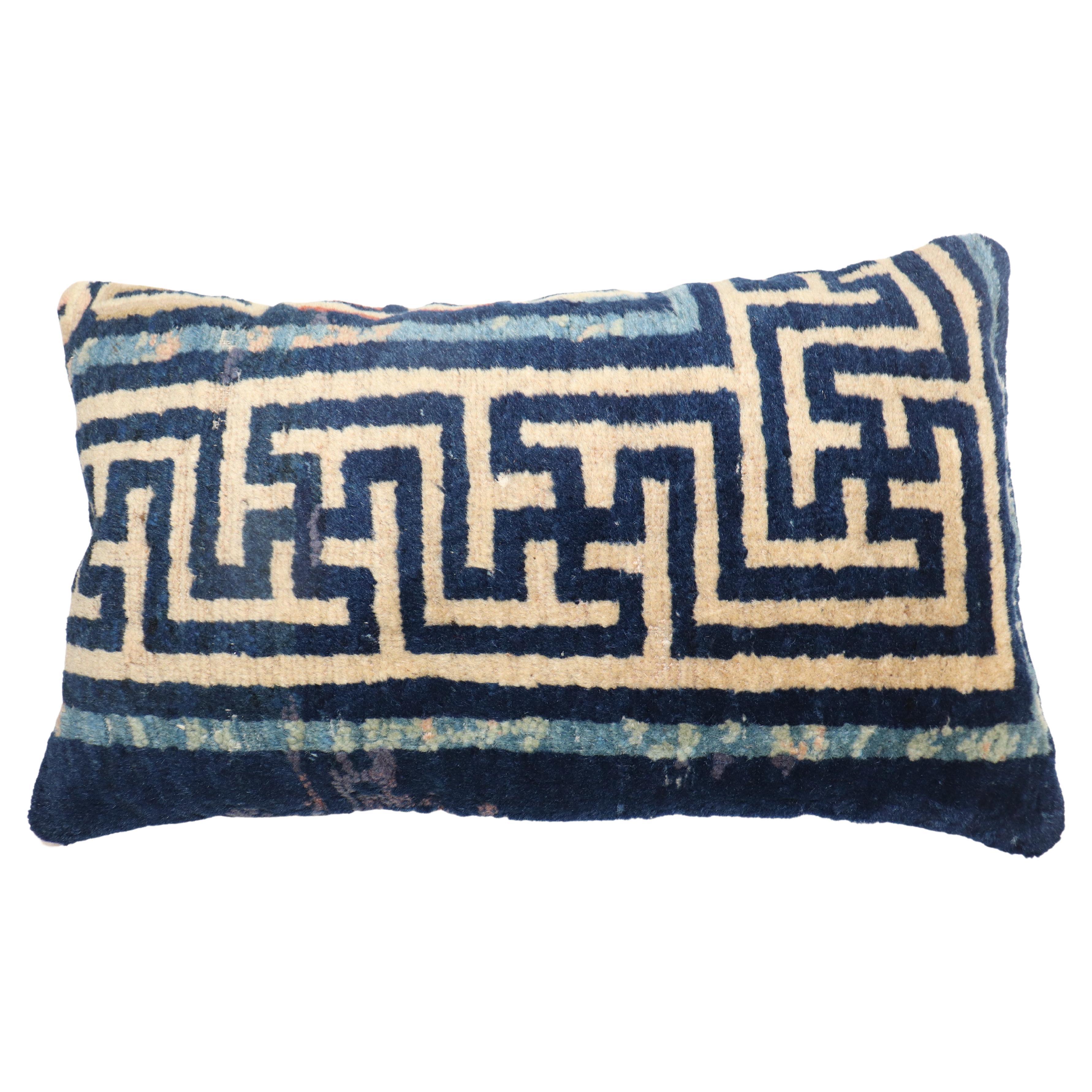 Large Navy Chinese Rug Pillow For Sale