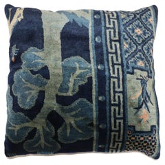 Large Navy Pictorial Chinese Rug Pillow