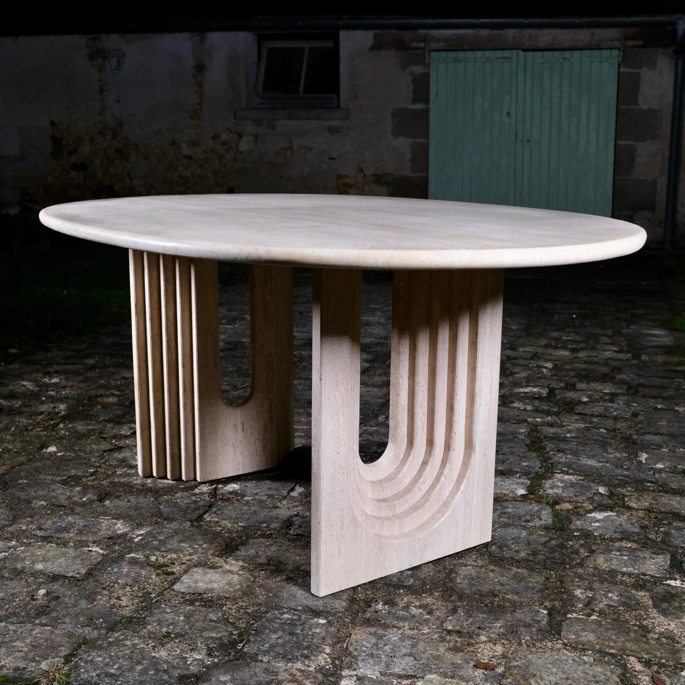 Grande table en travertin Naxos de Modus Studio pour Cattelan Italia, 1988 Bon état à Lyon, FR