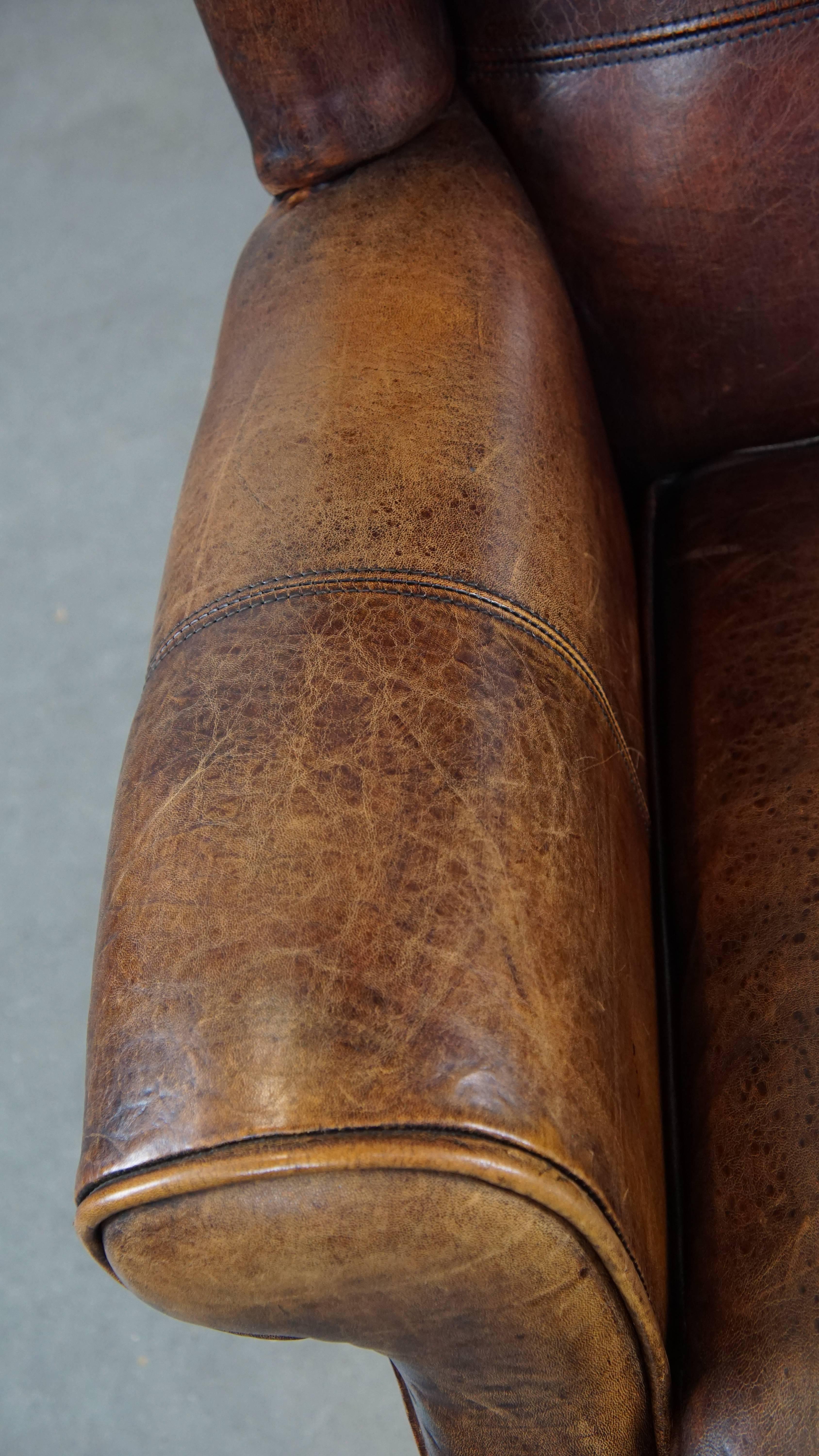Leather Large, neat sheepskin armchair with a beautiful design and beautiful colors For Sale