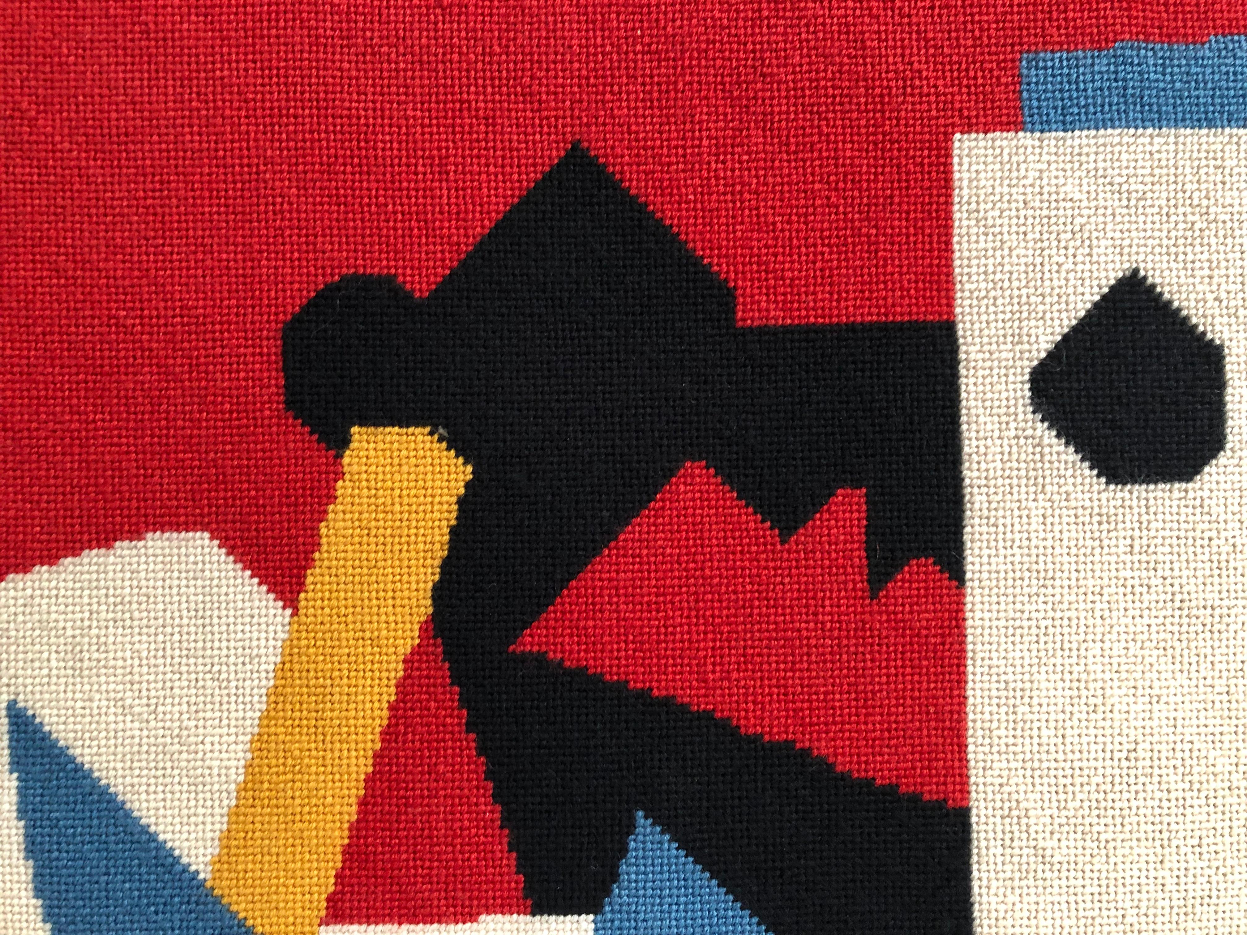 Mid-Century Modern Large Needlepoint Picture after Stuart Davis Colonial Cubism Painting