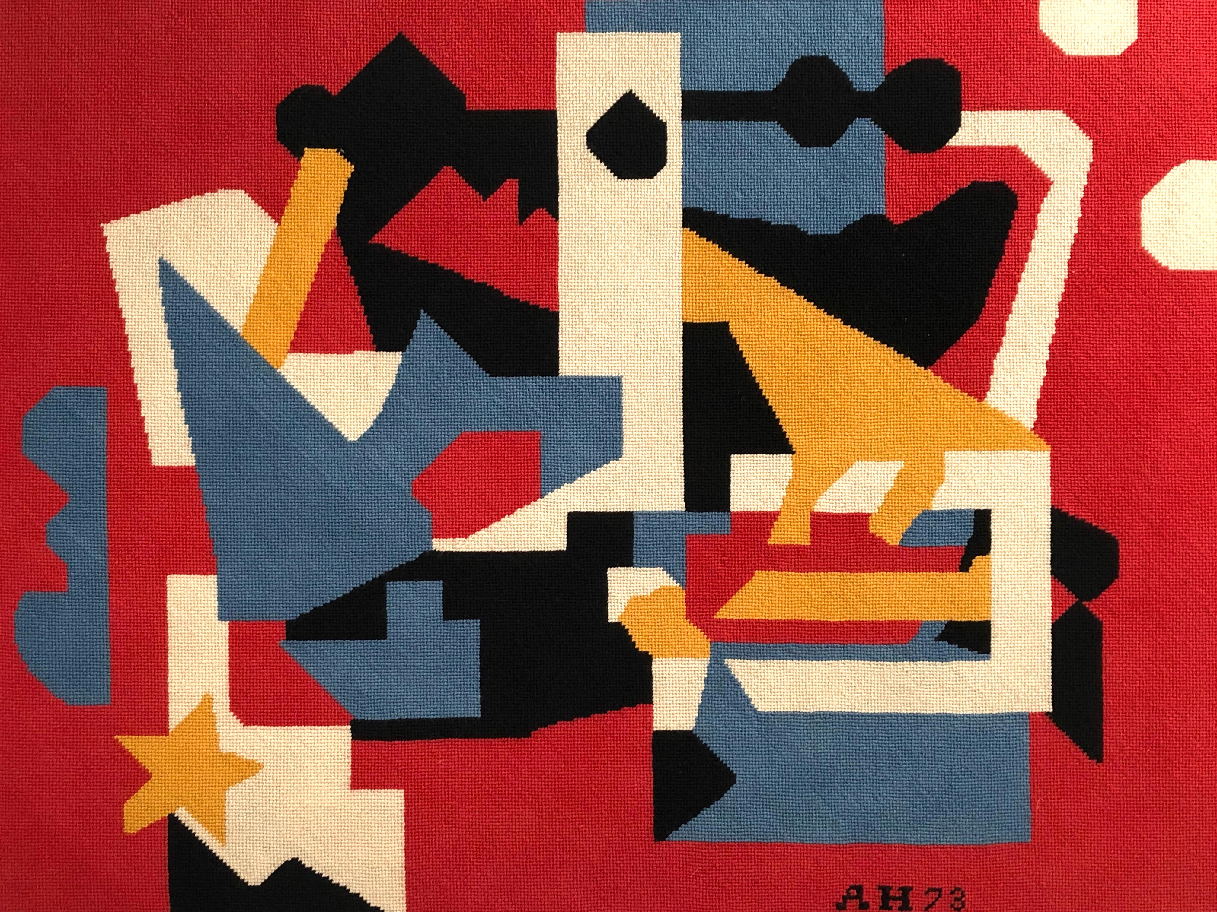 Late 20th Century Large Needlepoint Picture after Stuart Davis Colonial Cubism Painting