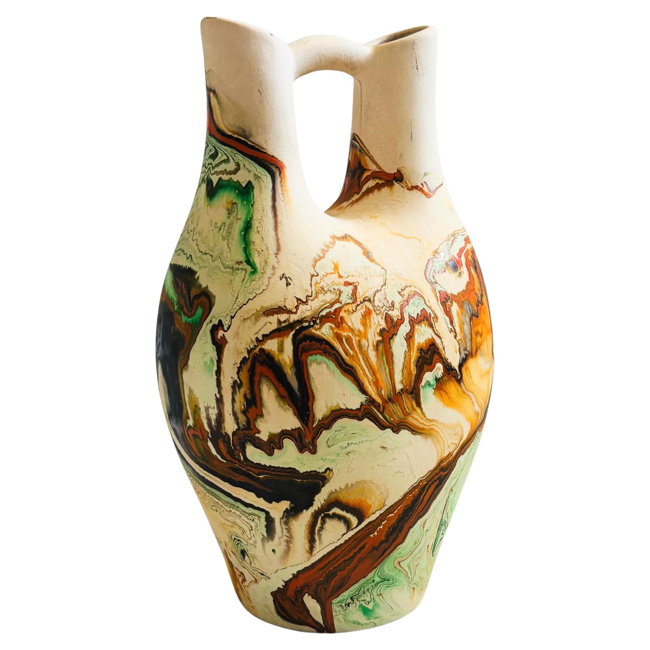 Large Nemadji Pottery Wedding Vase - Multicolor Swirls