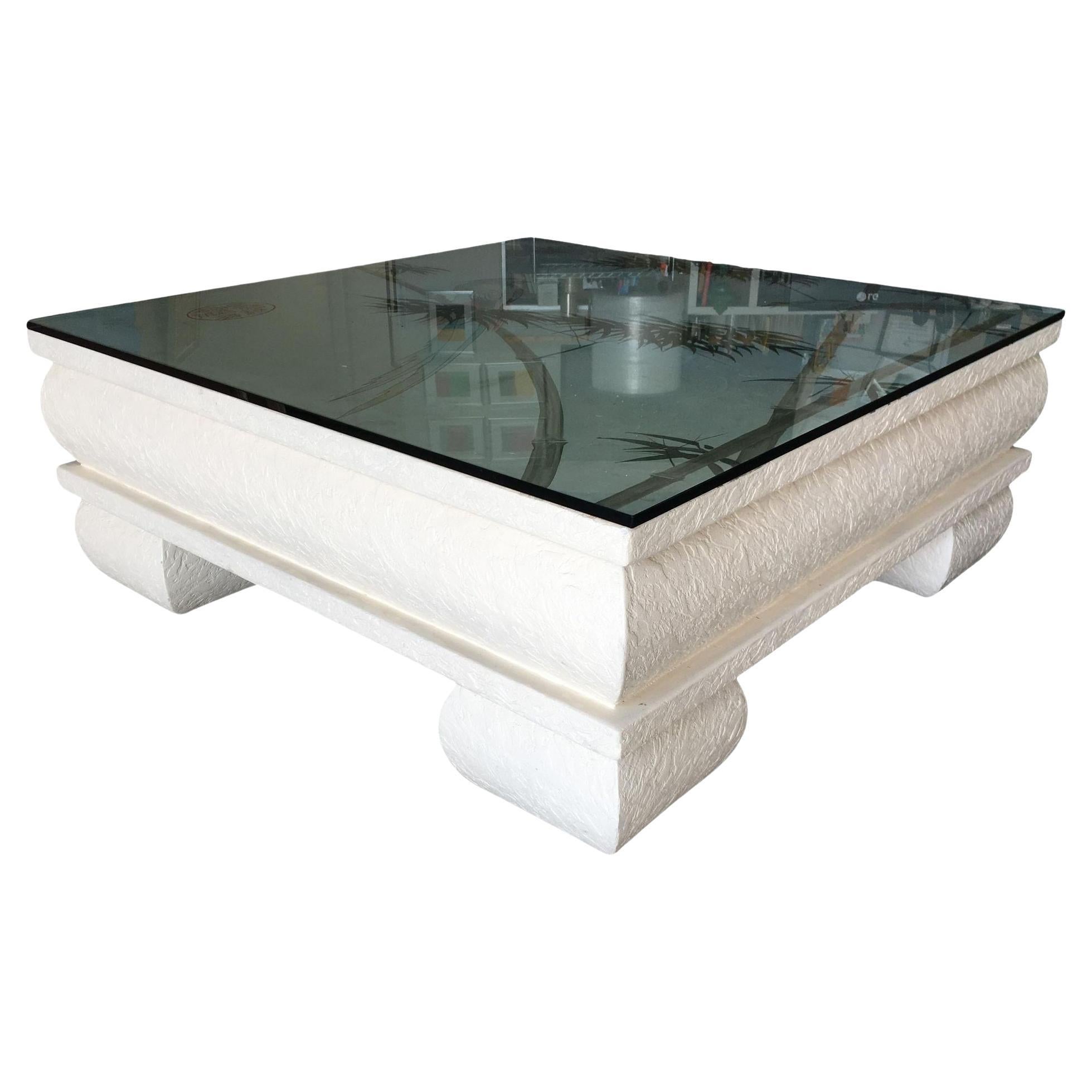 Large Neo Art Deco Coffee Table with Hand Painted Crane Pastel For Sale