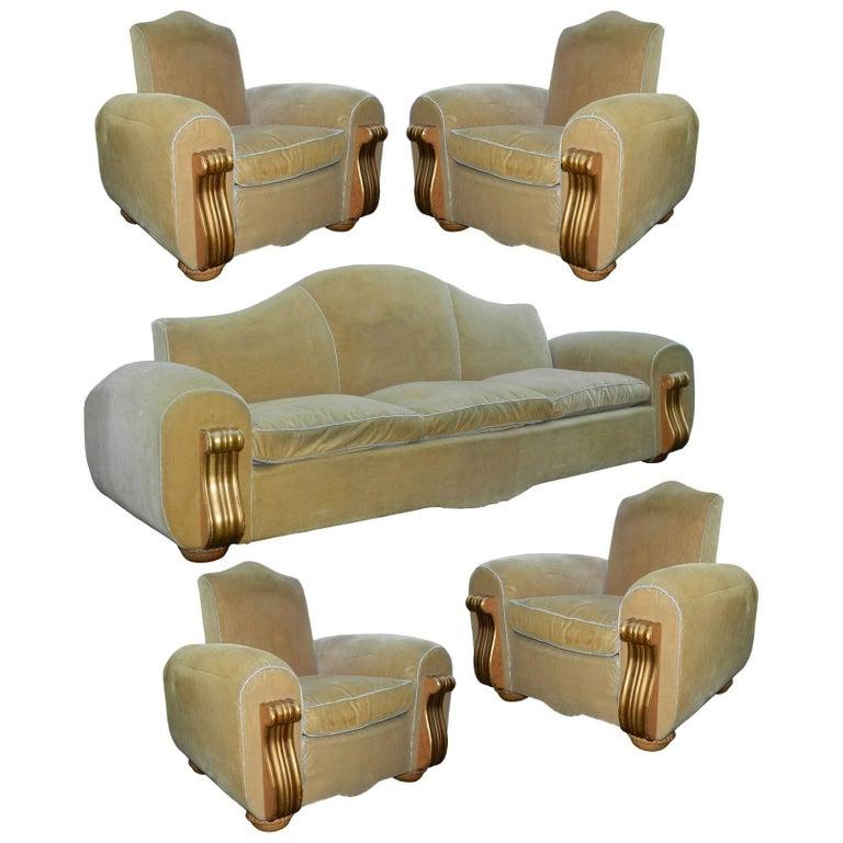 Barocco Grande divano neobarocco, periodo art déco, in velluto e legno dorato, circa 1940 in vendita