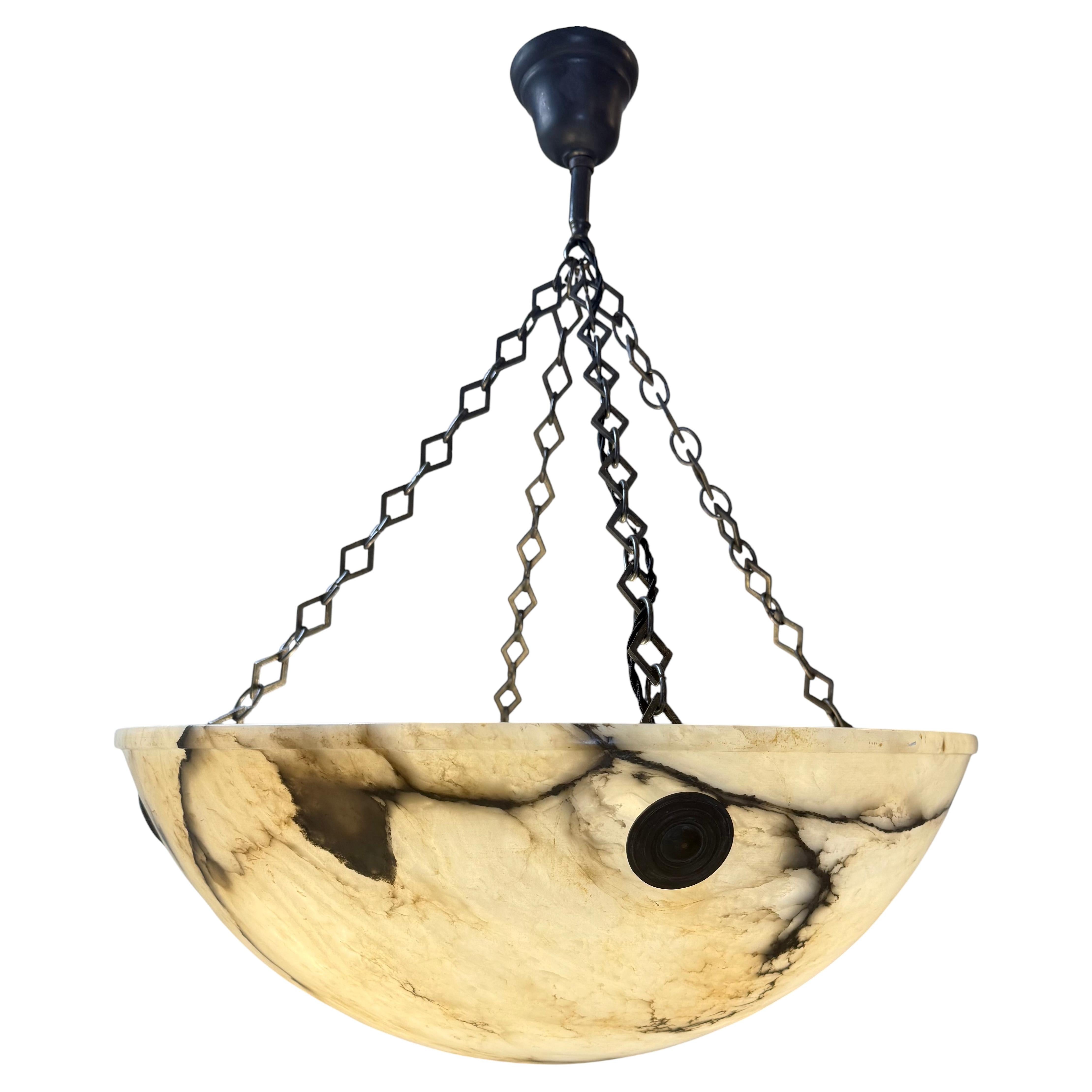Large Neo Classical Alabaster Chandelier with iron chains