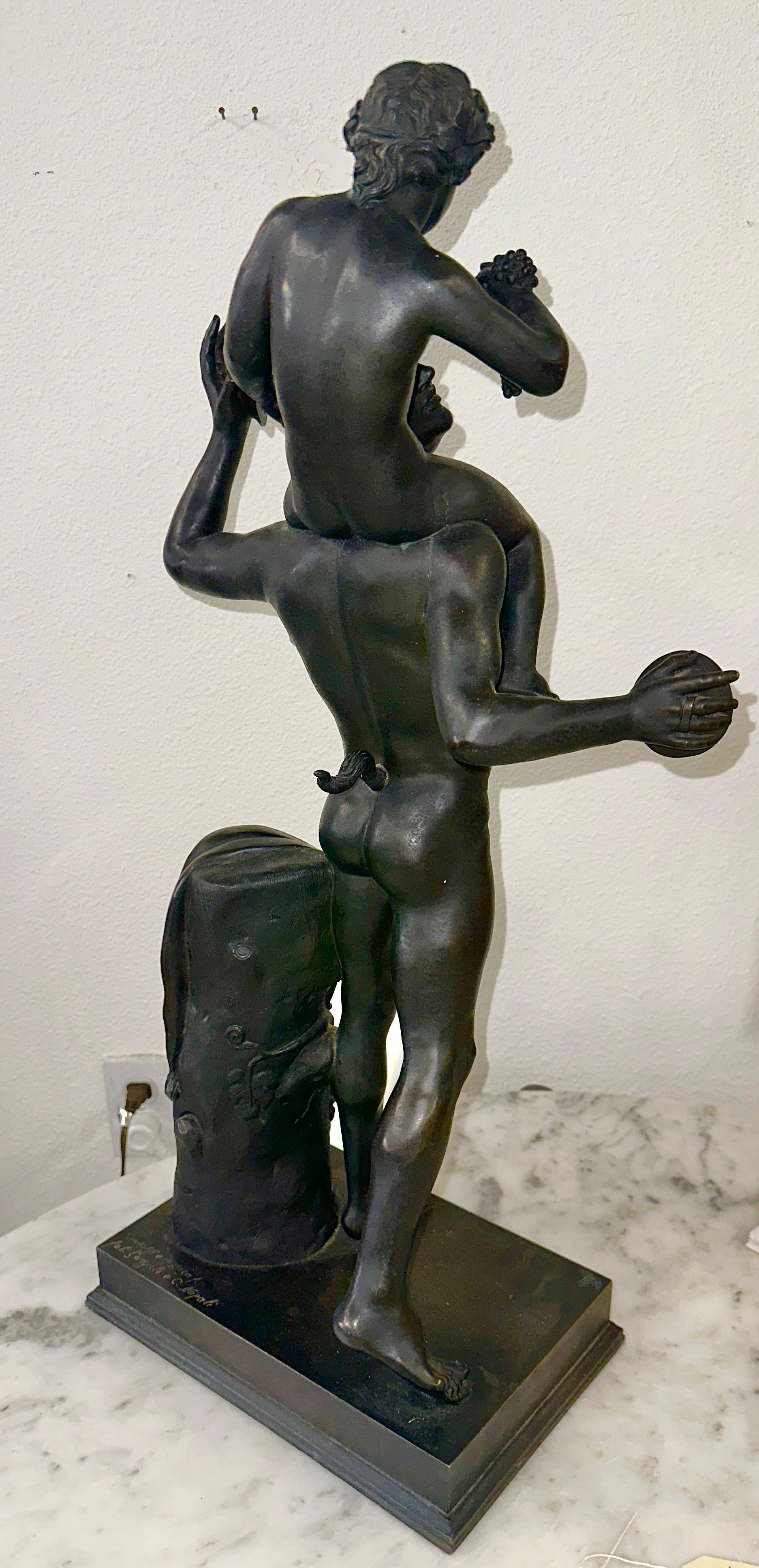 Large Neo Classical Grand Tour Bronze of Satyr and infant Dionysus Bacchus For Sale 8