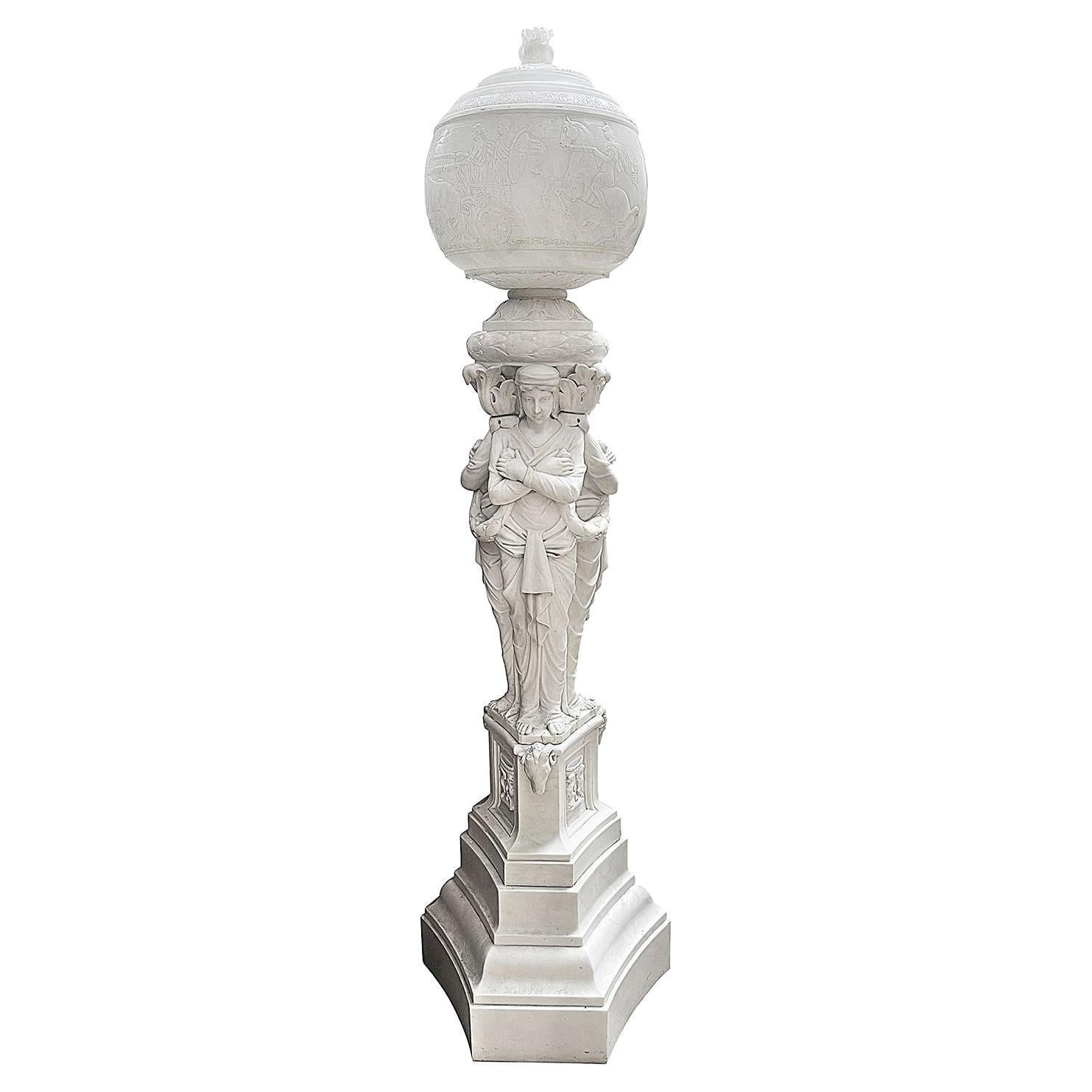 Large Neo-classical revival floor standing Marble lamp, circa 1900 For Sale
