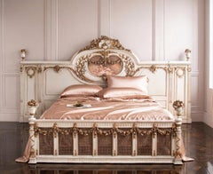 Large Neo-Classical Solid Oak Bed painted with Gilt Work & Cherubs, France, 1880