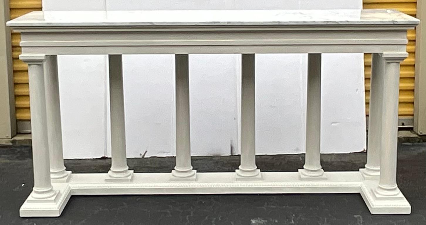 American Large Neo-Classical Style White Marble Top Theodore Alexander Console Table