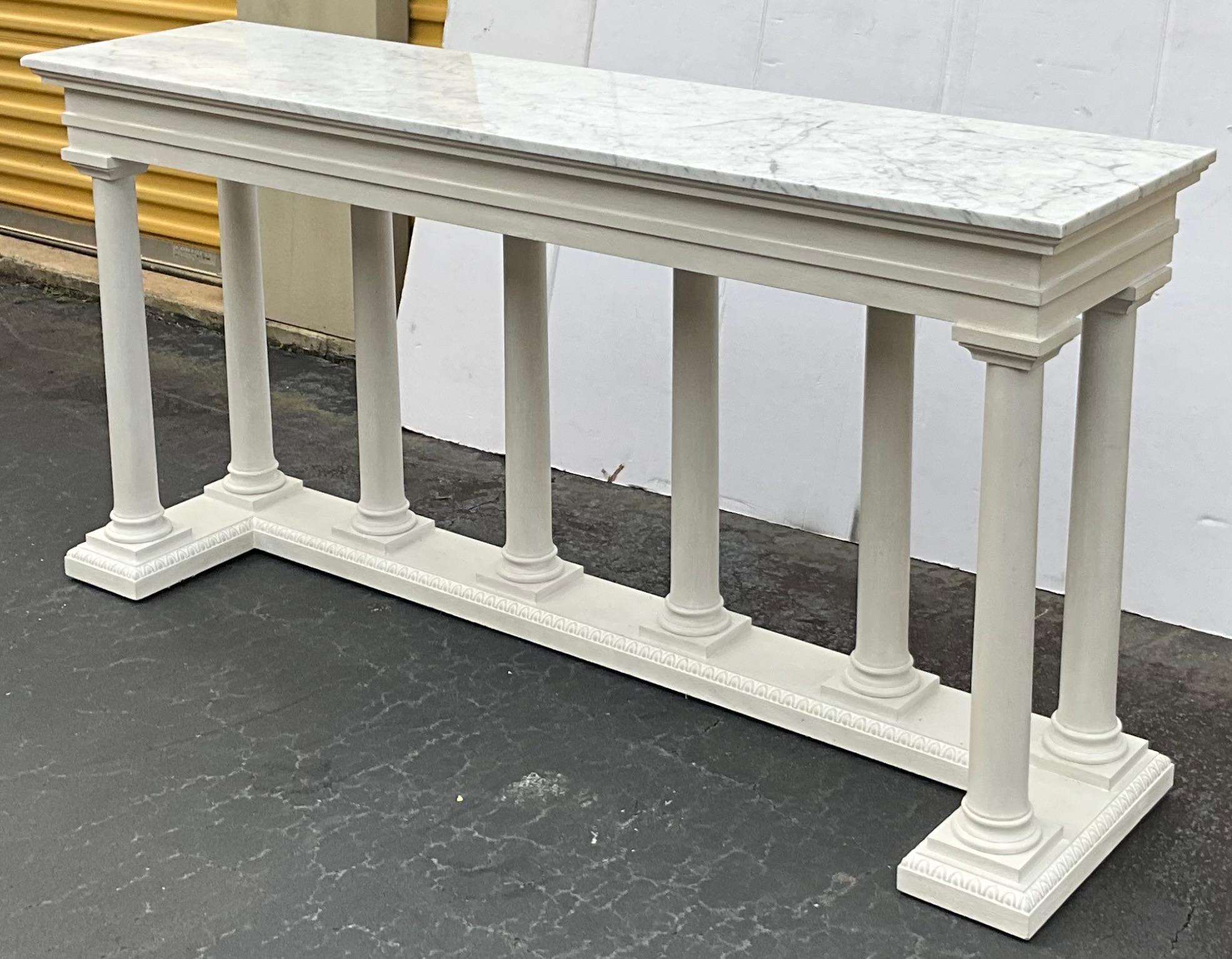 Contemporary Large Neo-Classical Style White Marble Top Theodore Alexander Console Table