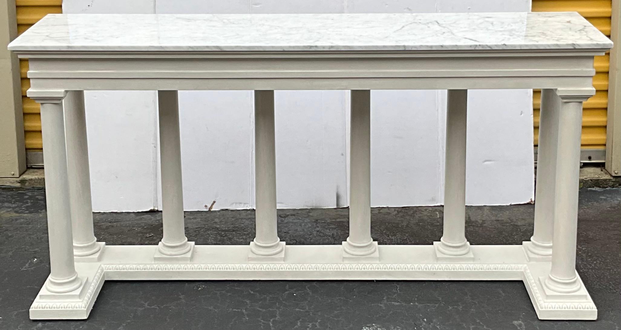 Large Neo-Classical Style White Marble Top Theodore Alexander Console Table 1