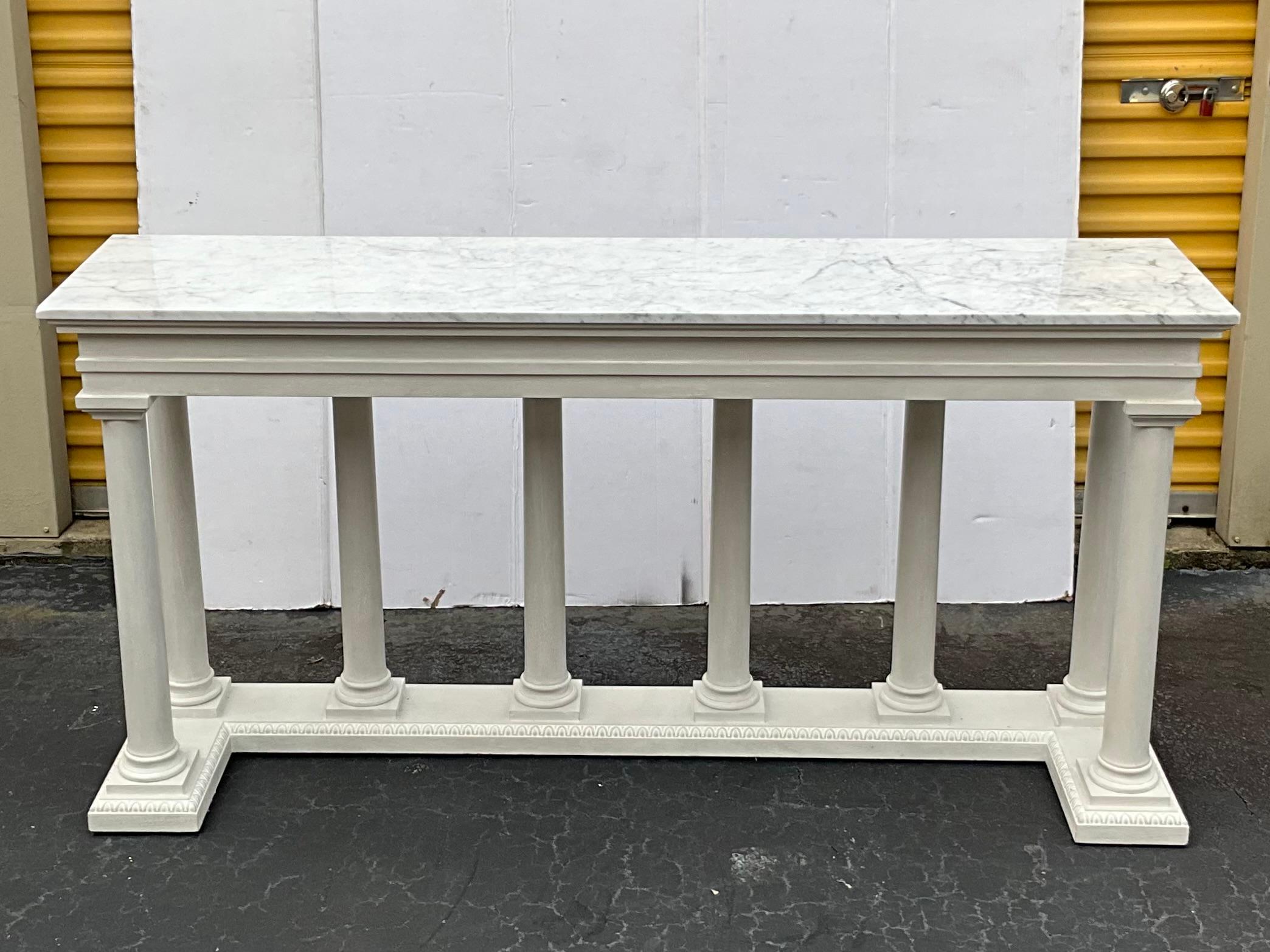 Large Neo-Classical Style White Marble Top Theodore Alexander Console Table 2