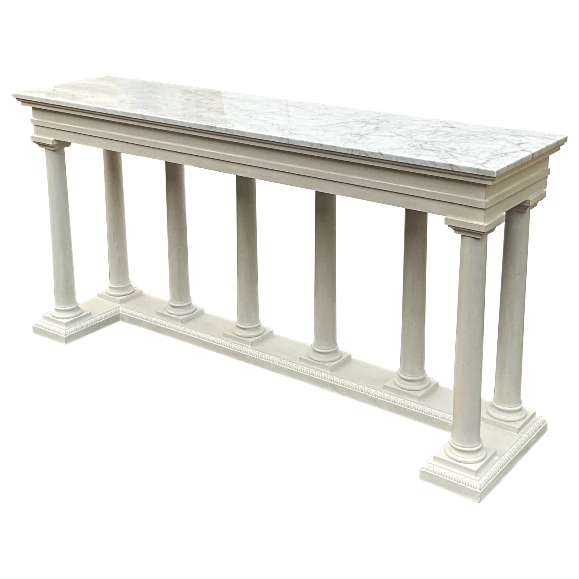 Large Neo-Classical Style White Marble Top Theodore Alexander Console Table